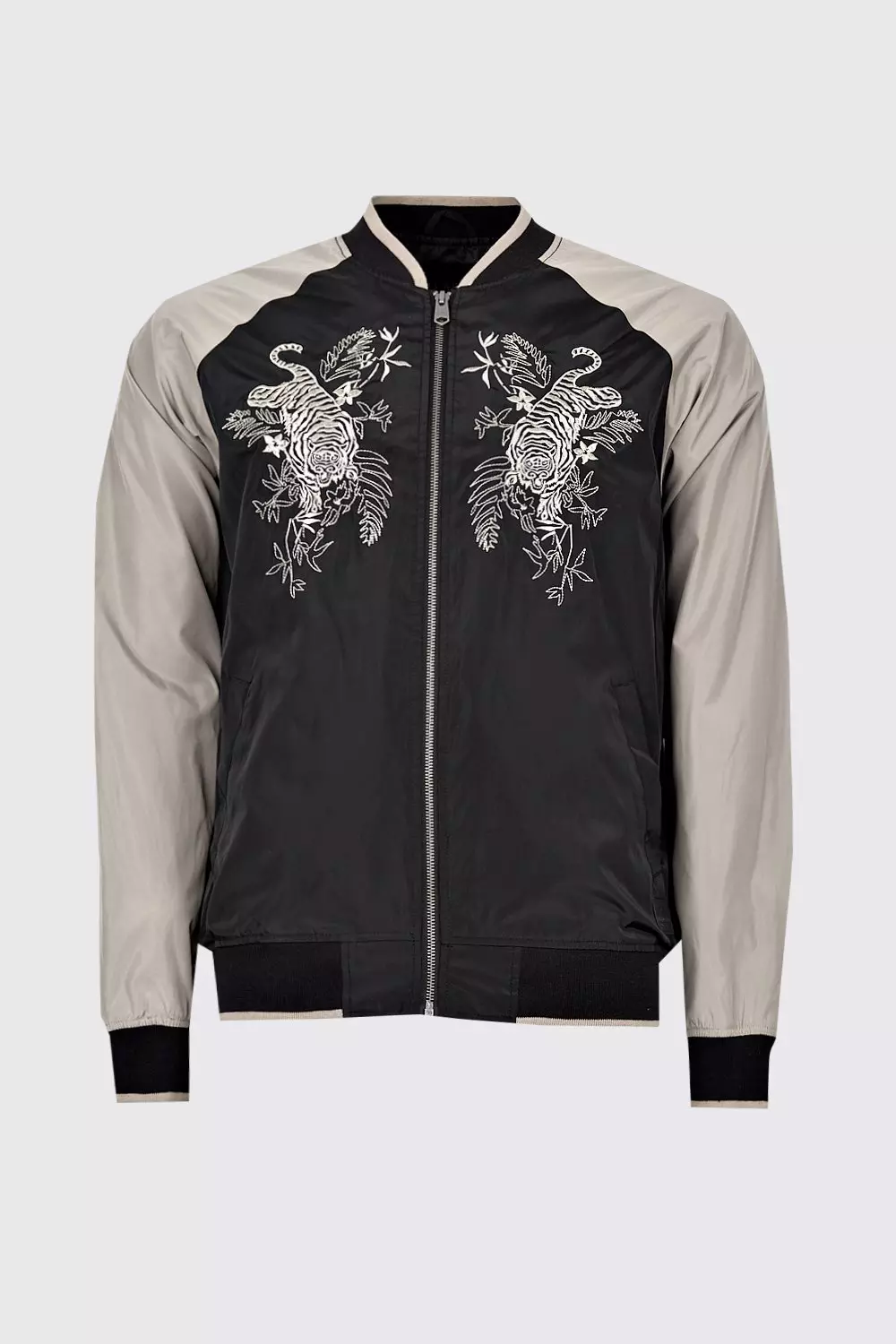 Embroidered Contrast Bomber Jacket