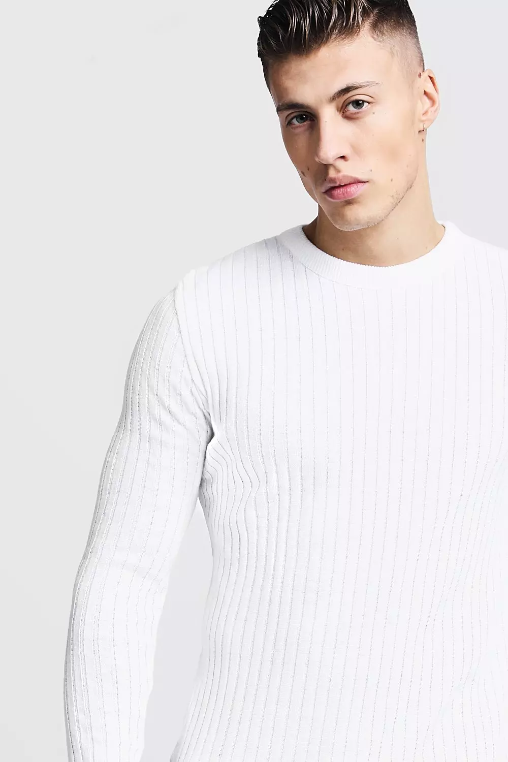 Muscle Fit Ribbed Crew Neck Sweater