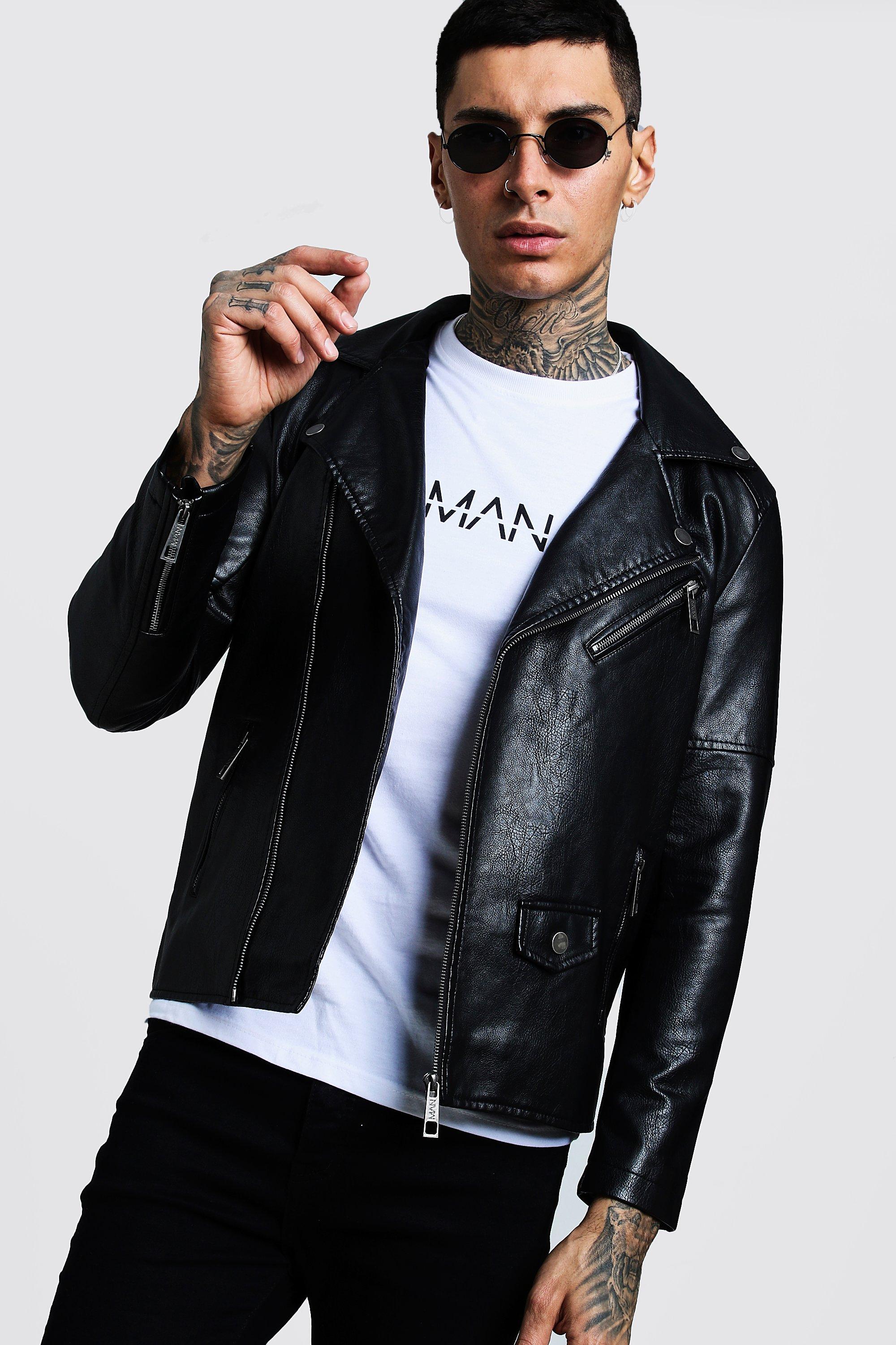 

Faux Leather Biker Jacket, Black