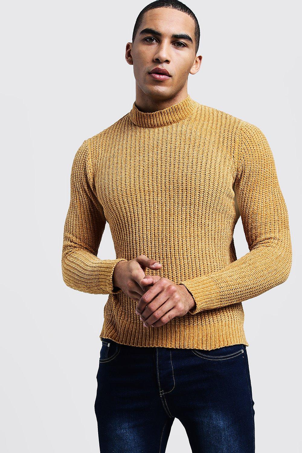 mens mustard roll neck jumper