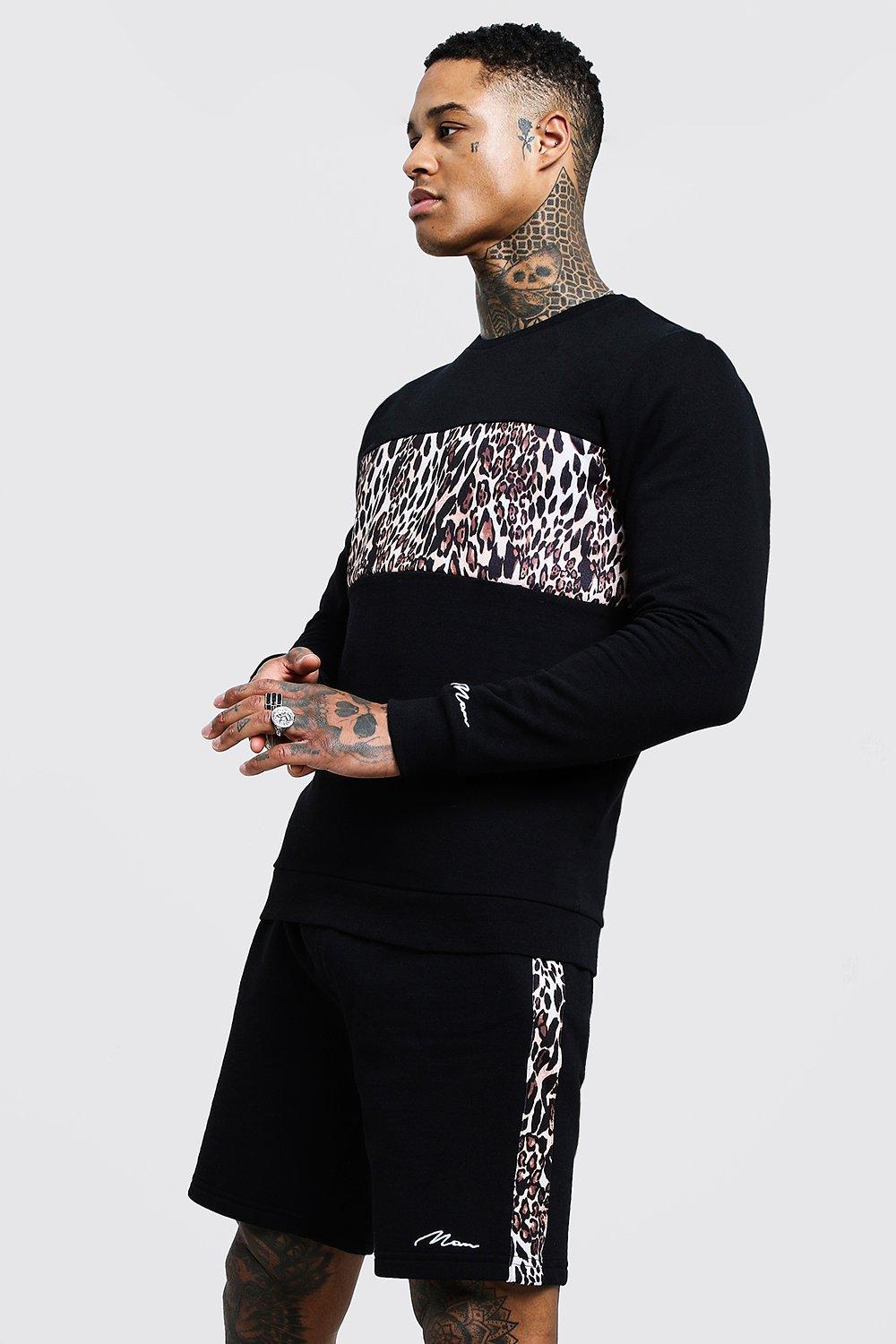 black and leopard print tracksuit