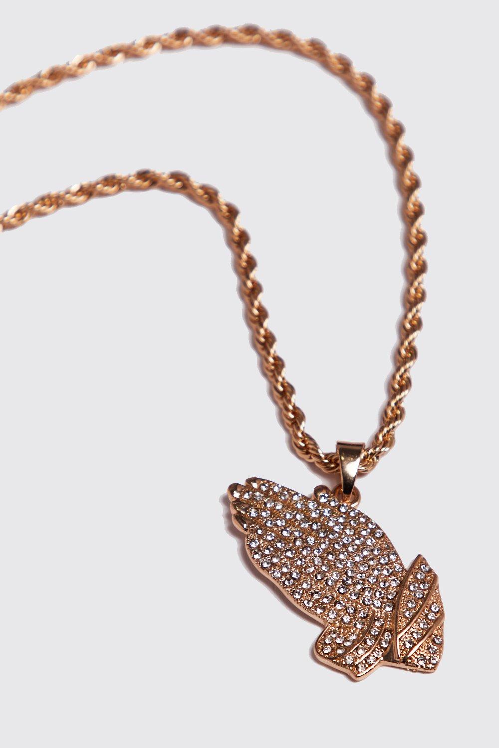

Кулон на цепочке с жестом с камнями, Gold