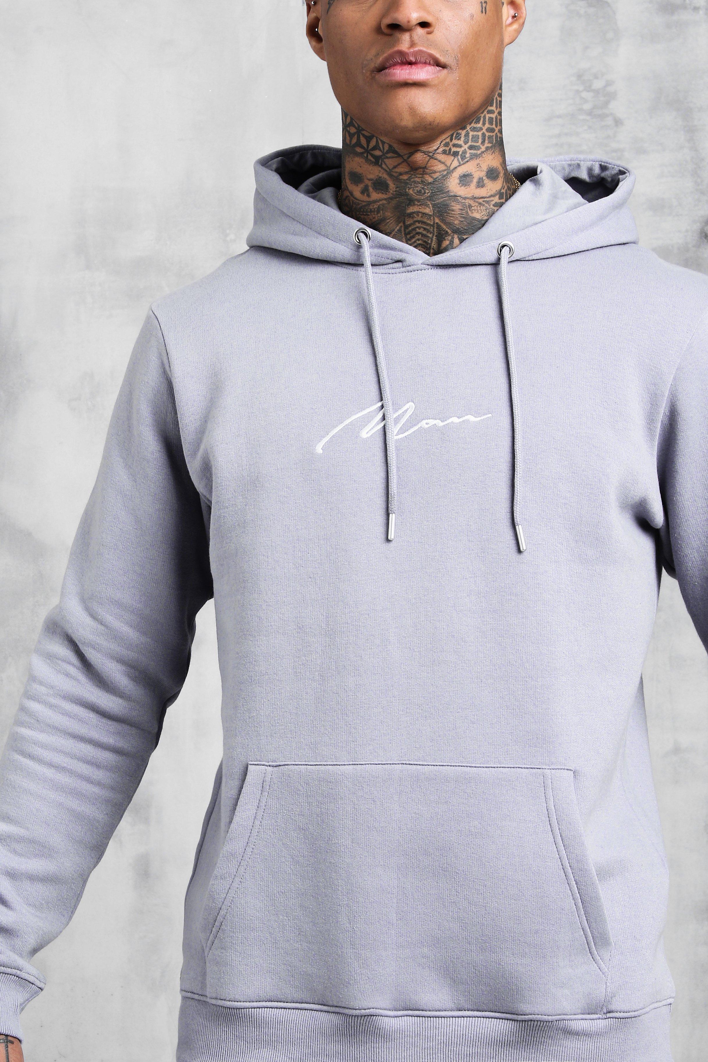 man signature embroidered hoodie