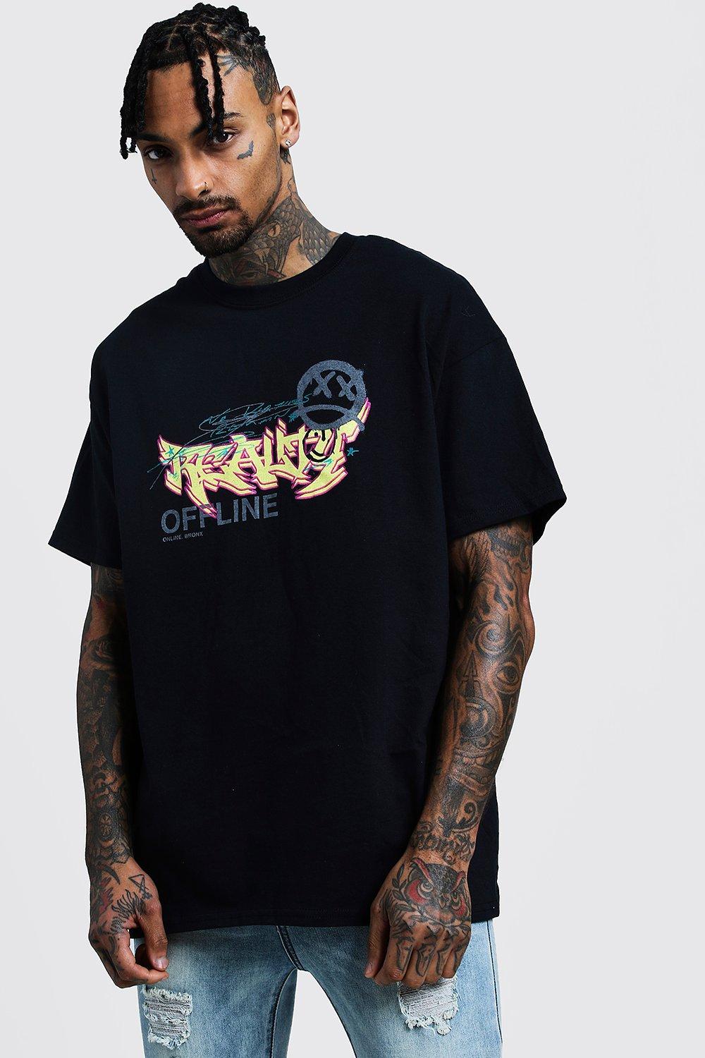 Oversized Graffiti Design T Shirt Boohooman Uk