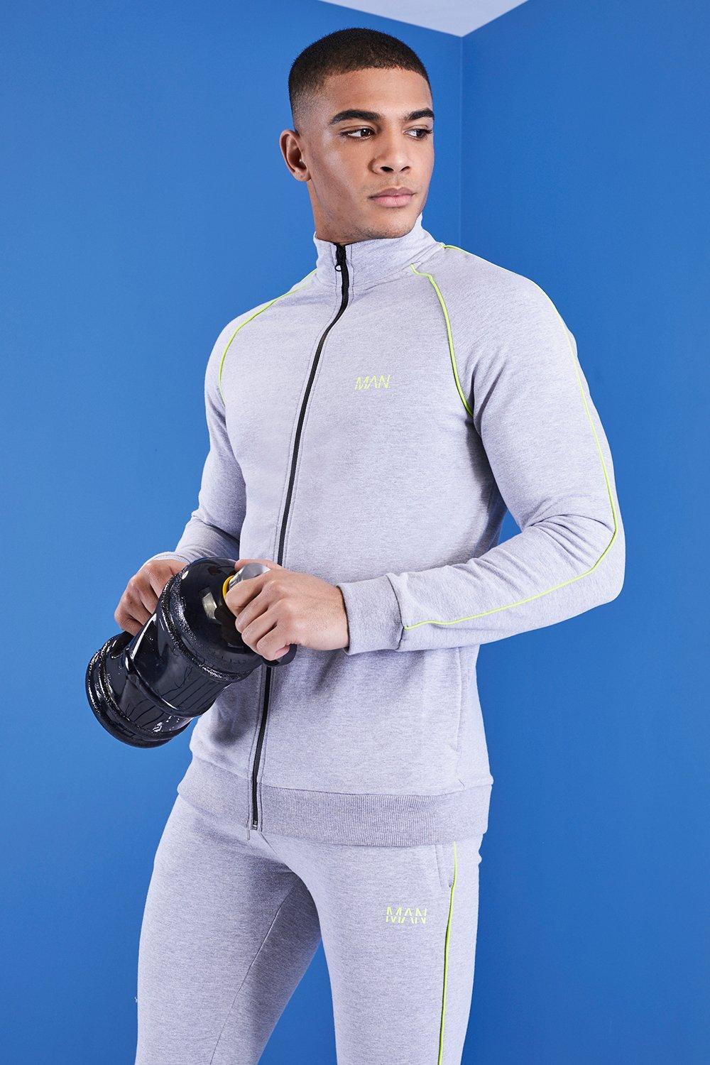 grey muscle fit tracksuit