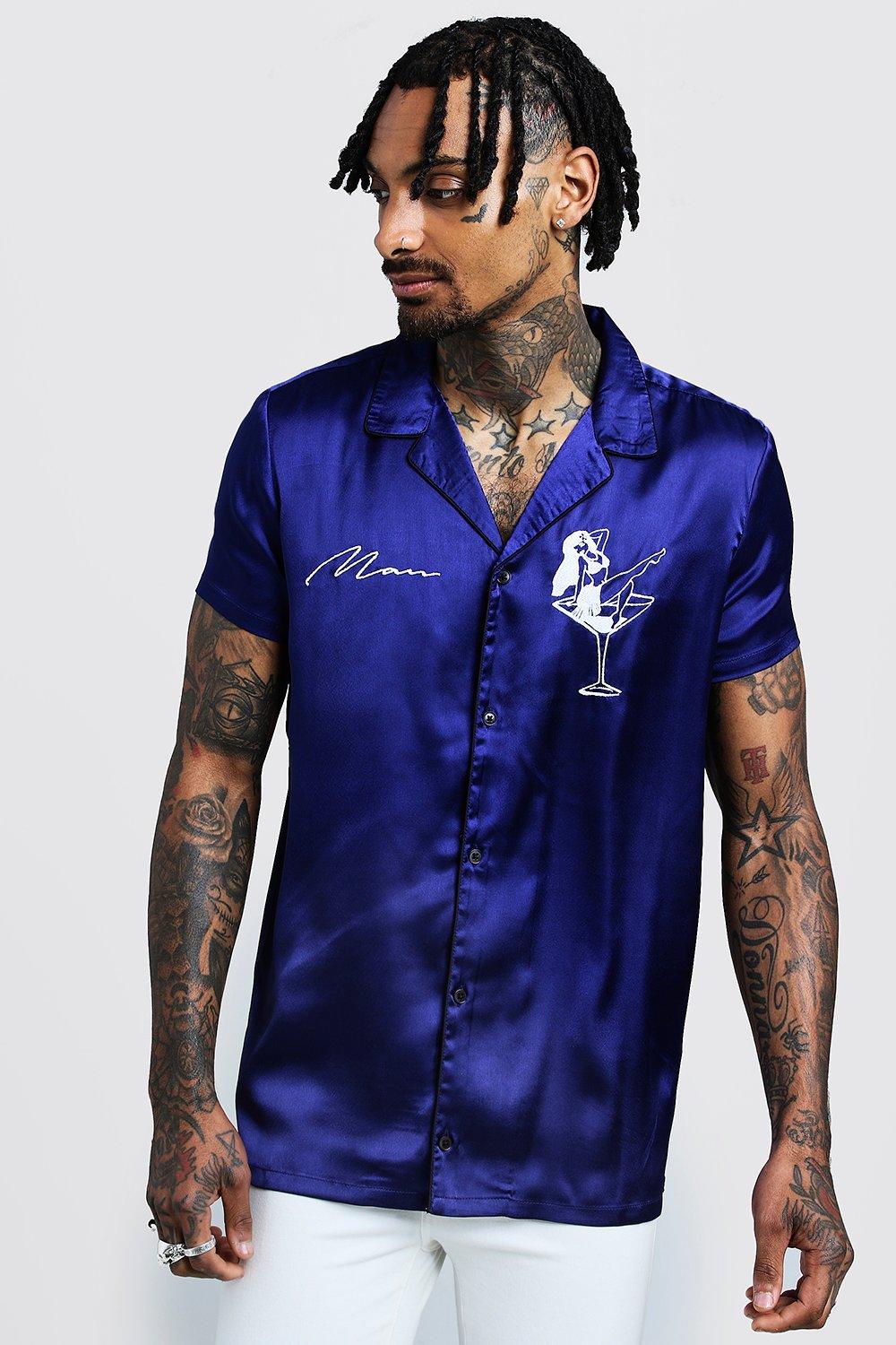 blue satin button up