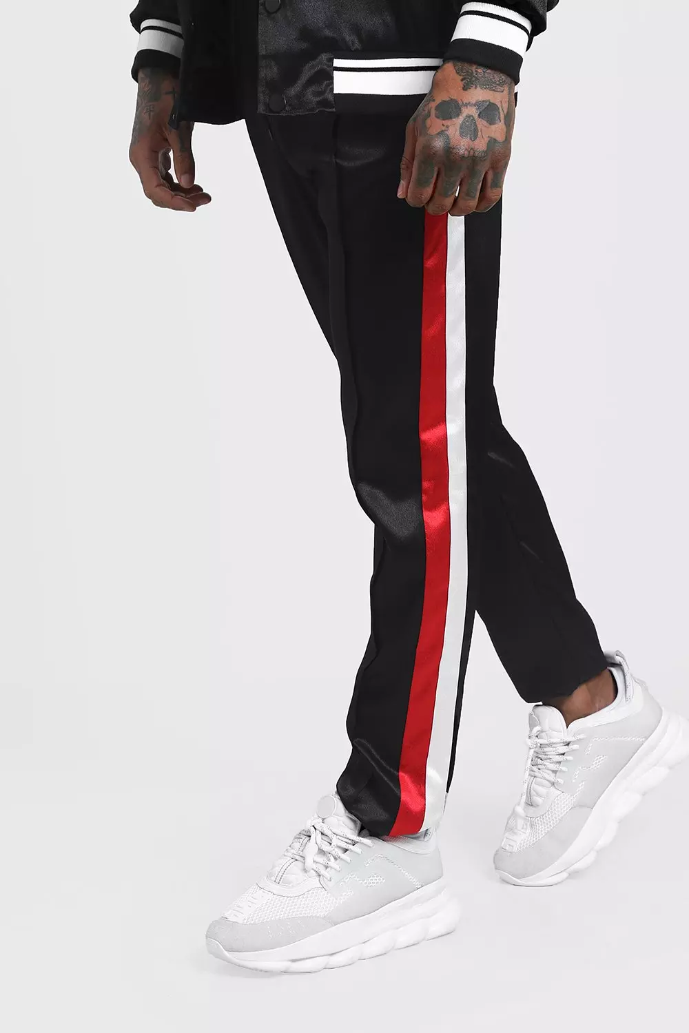 SIDE STRIPE SATIN EFFECT PANTS - Red