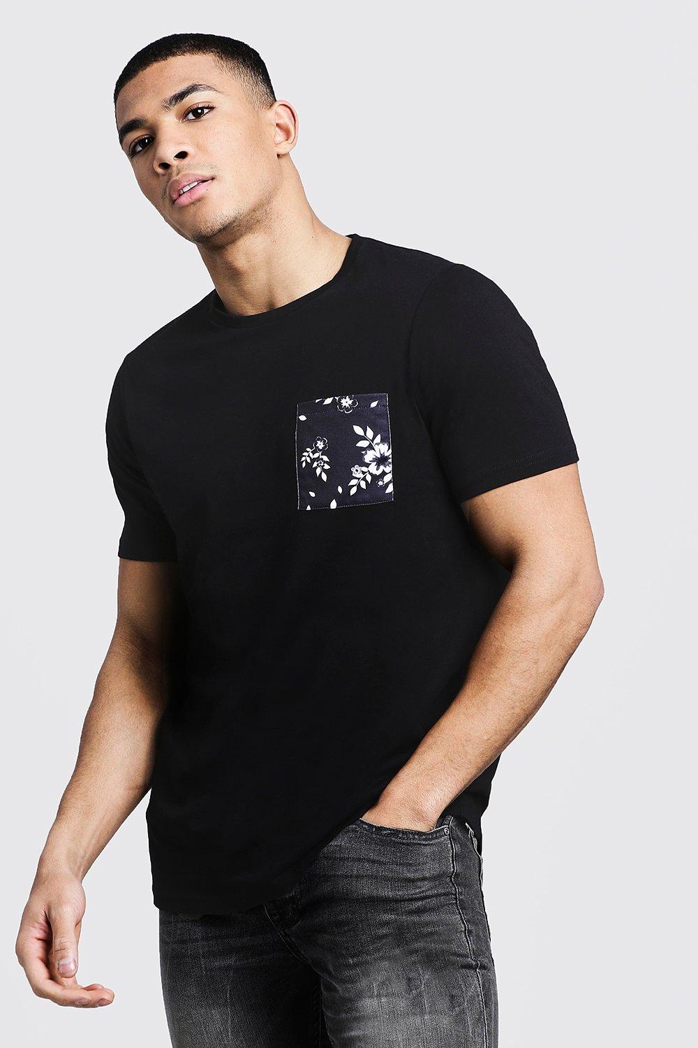 

Floral Pocket Print T-Shirt, Black