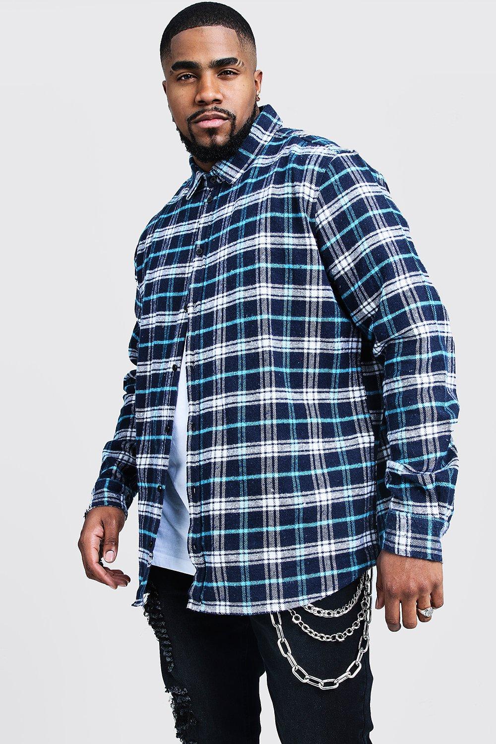 

Big And Tall Longline Check Shirt With Print, Navy