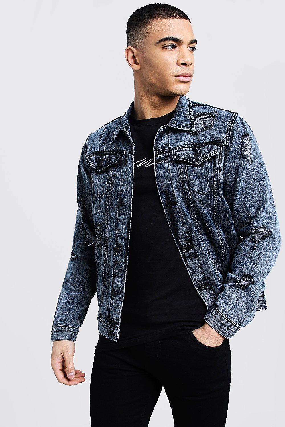 

Distressed Denim Jacket, Mid blue