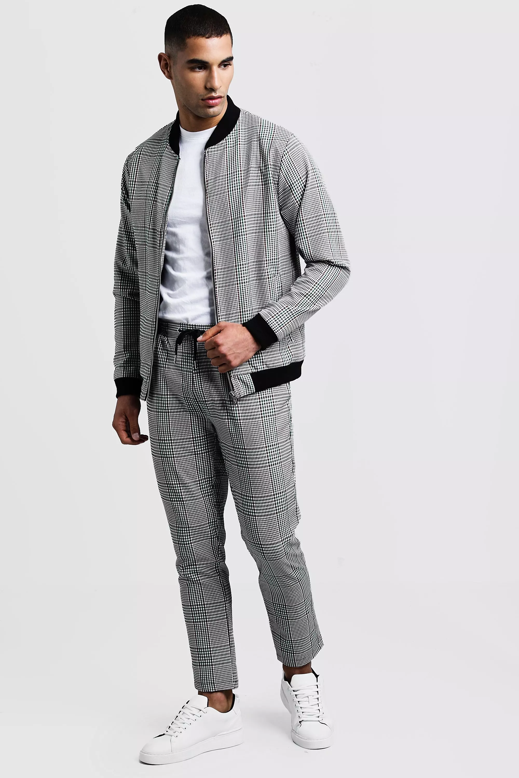 Smart Check Bomber Tracksuit boohooMAN UK