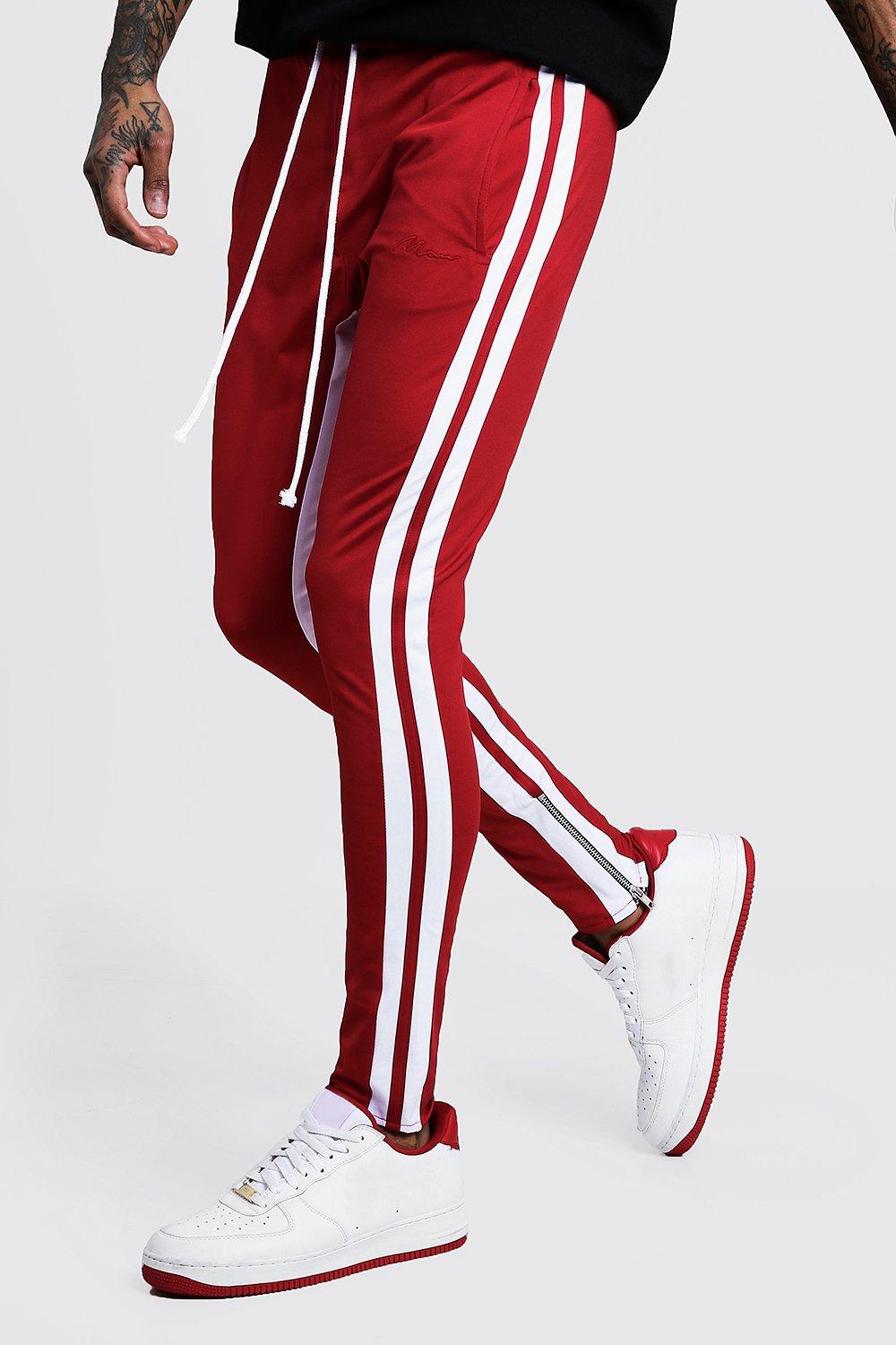 boohooman red joggers