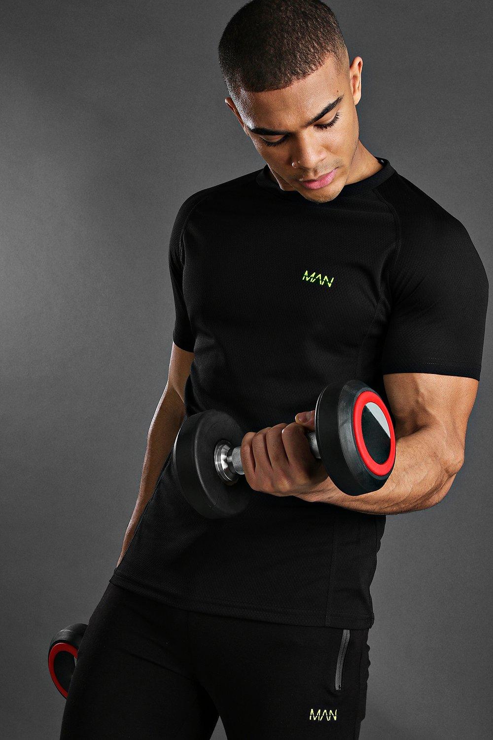 Mens Black MAN Active Muscle Fit Raglan T-Shirt, Black