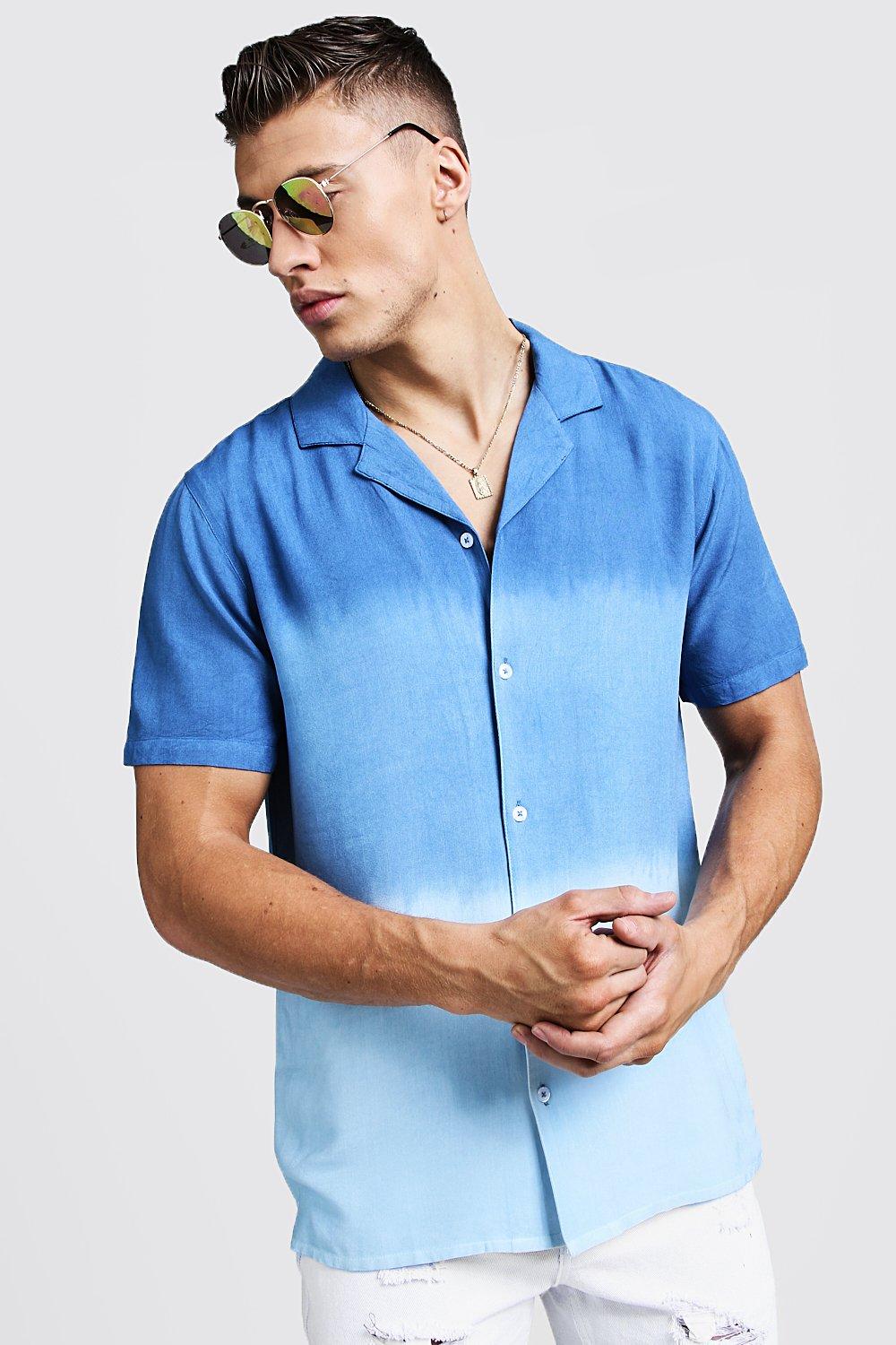 Dip Dye Short Sleeve Revere Shirt Boohoo