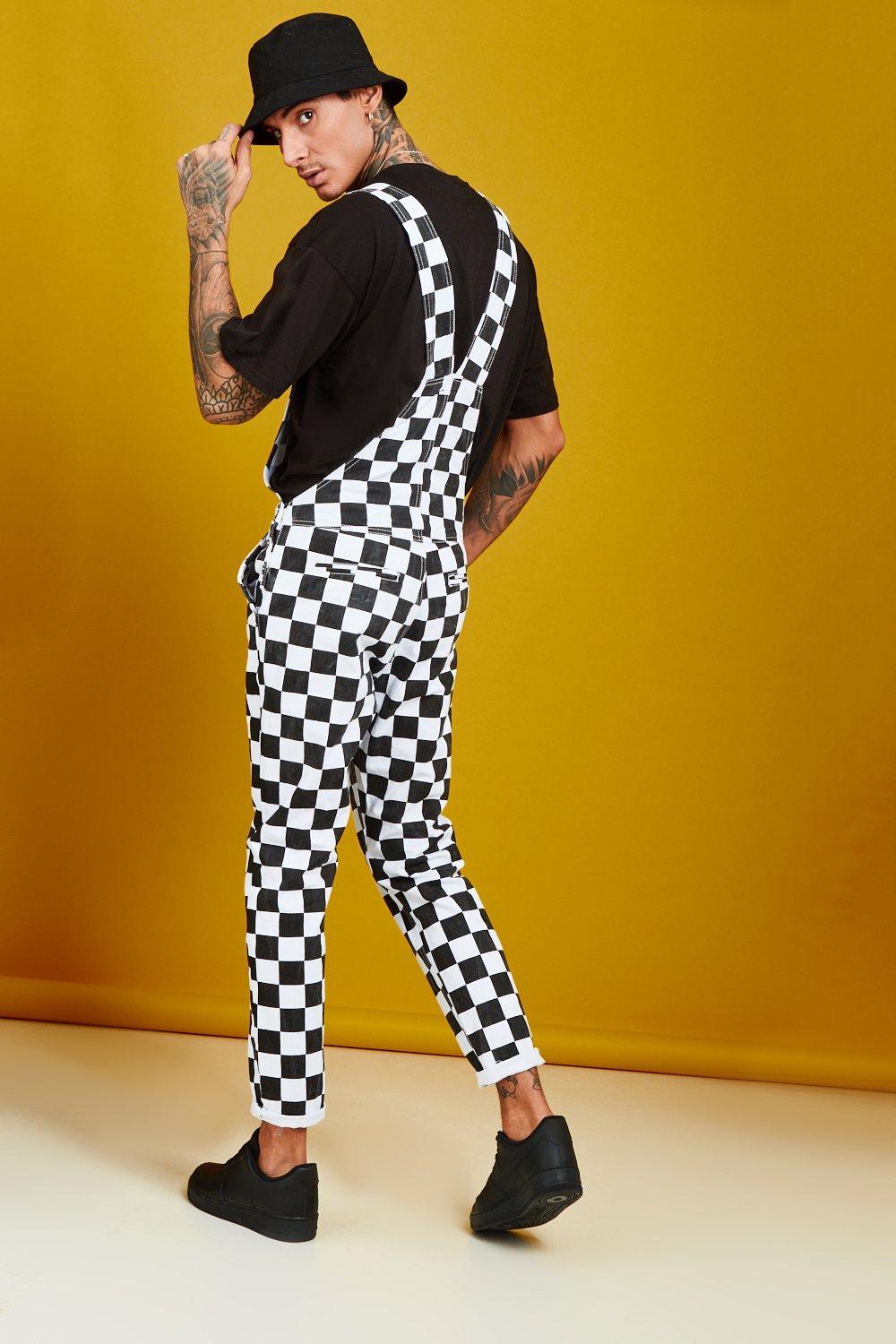 black and white checkered dungarees