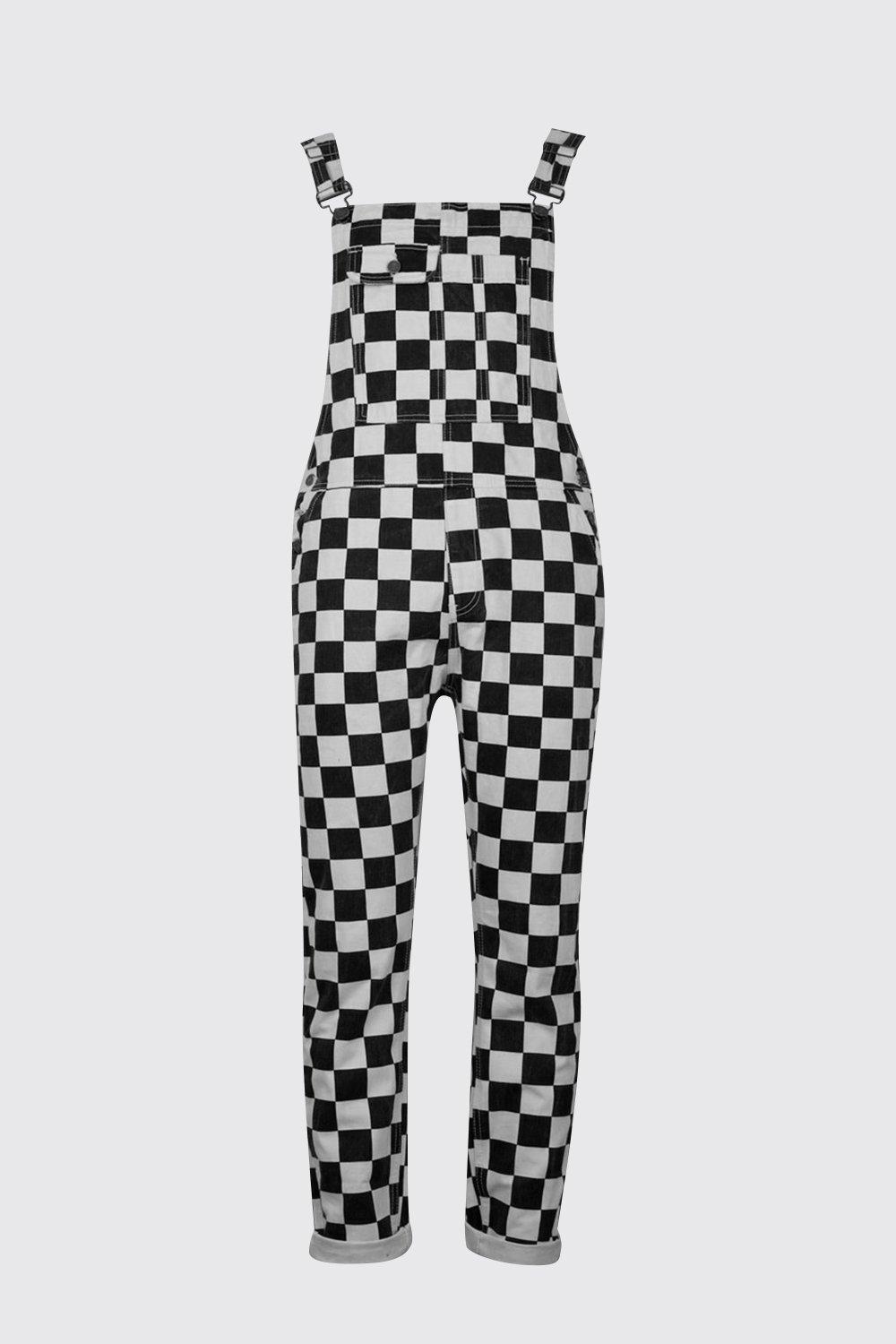 black and white check dungarees