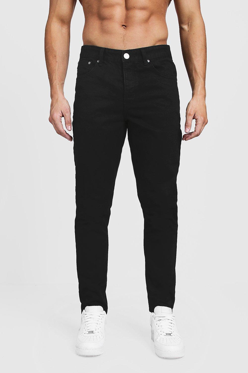 Tapered Fit Black Denim Jeans Boohooman Uk