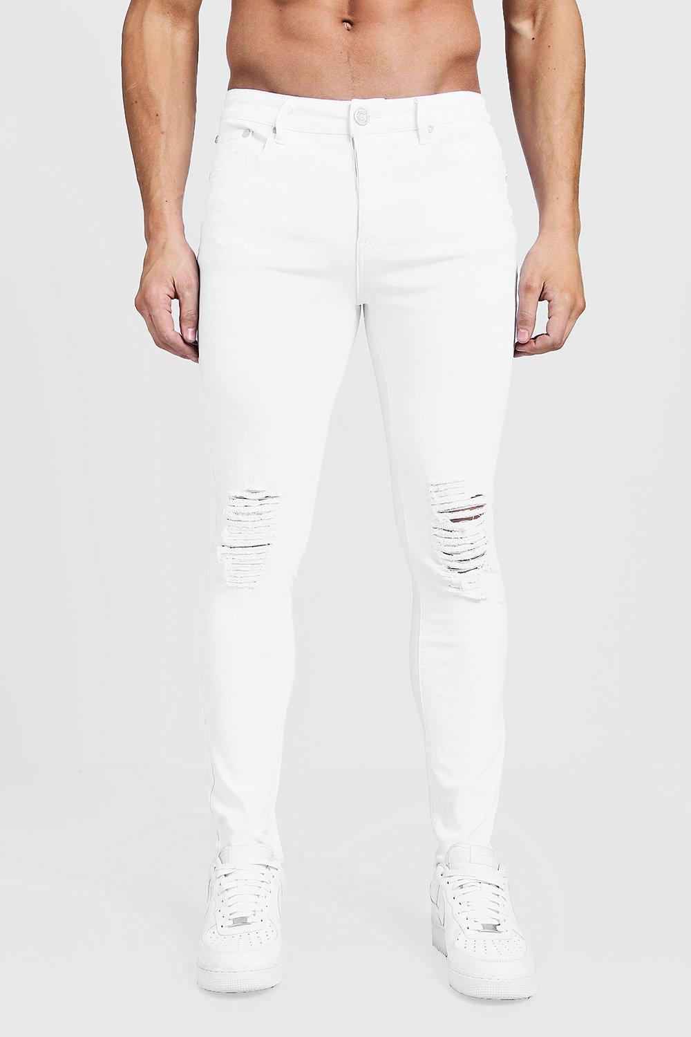 knee ripped jeans mens white