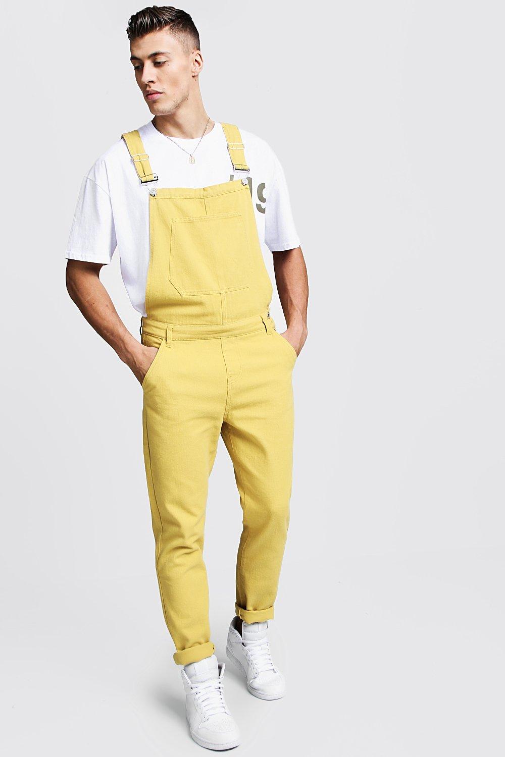 yellow denim overalls