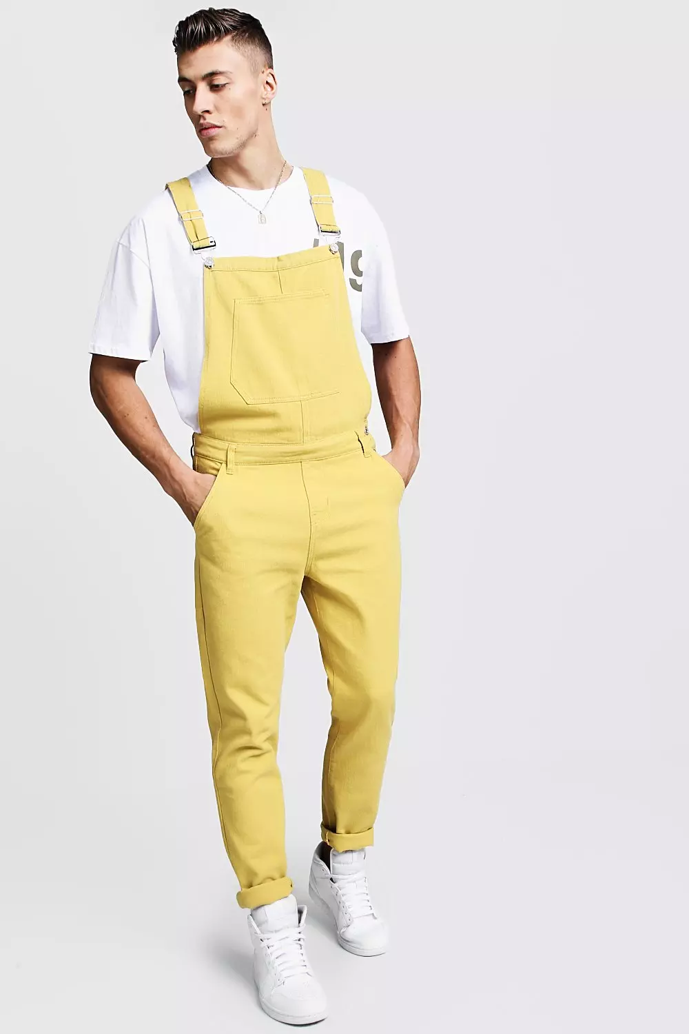 Slim Fit Rigid Denim Dungarees boohooMAN UK