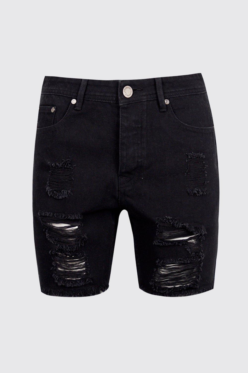 distressed black jean shorts