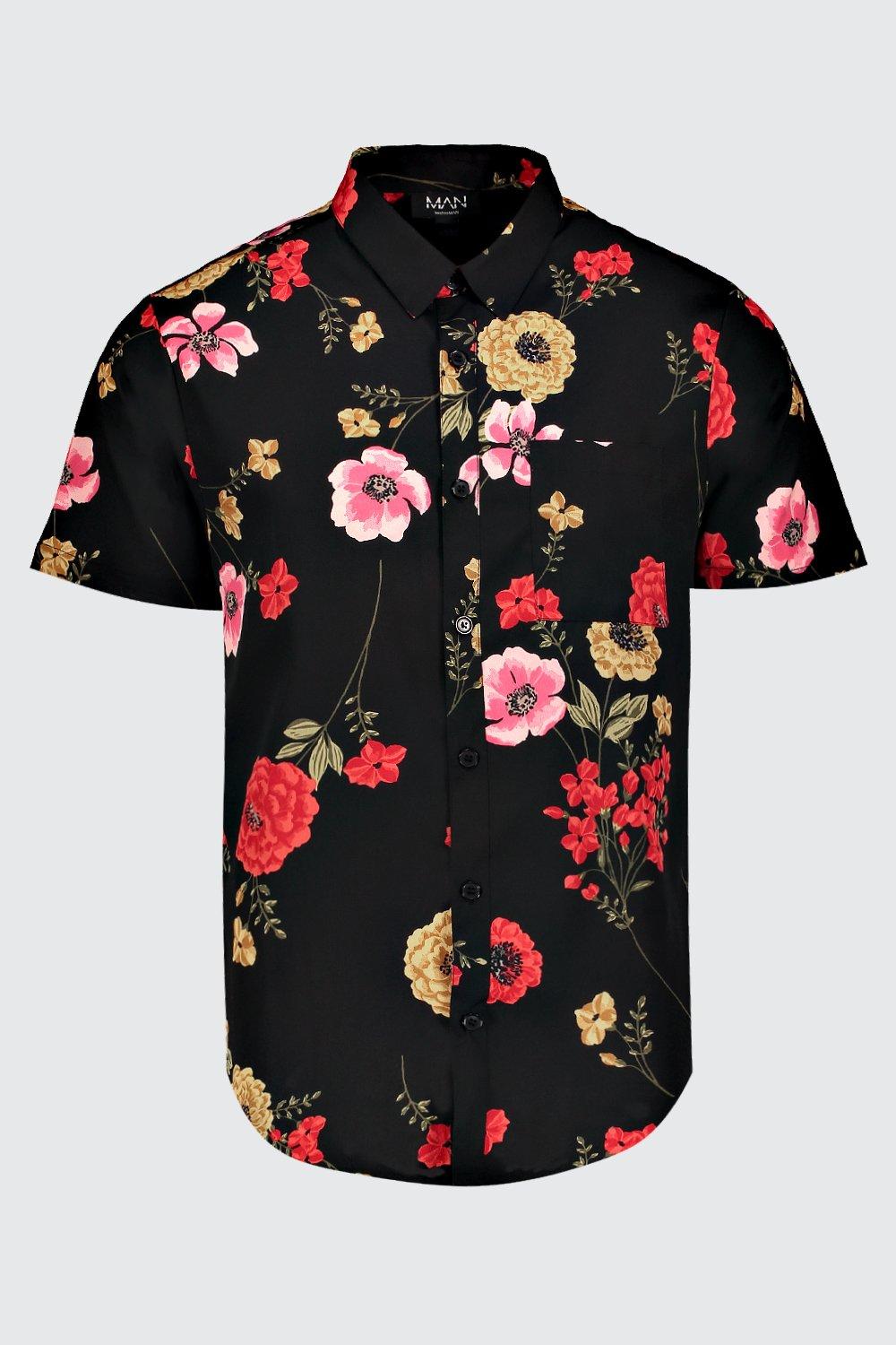 black flower shirt