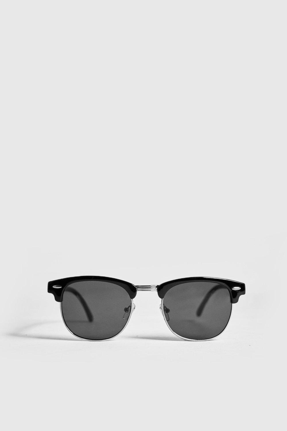 Mens Black Retro Silver Frame Sunglasses, Black