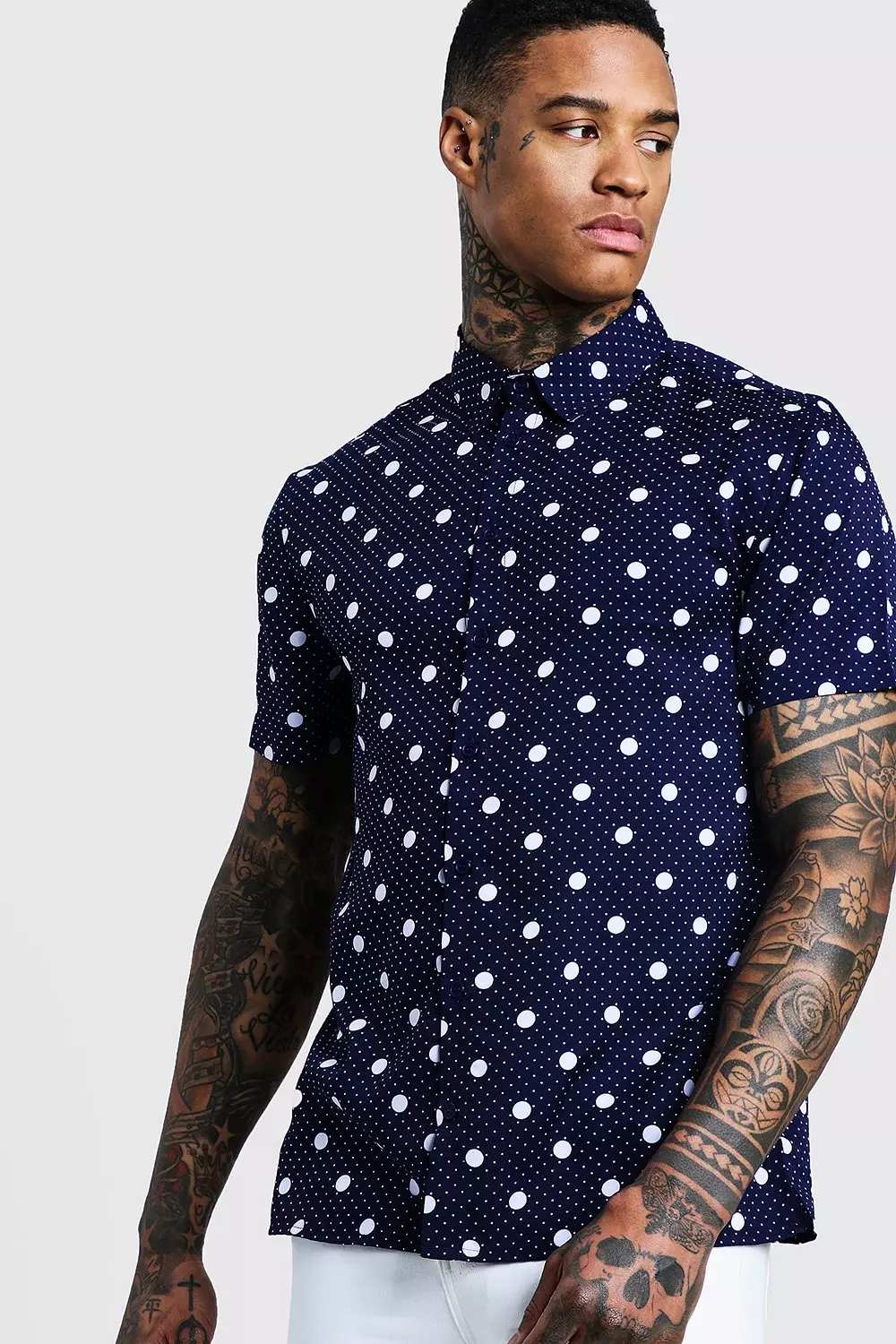 Mens polka dot hot sale shirt short sleeve