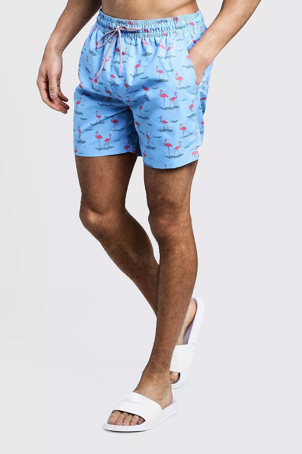 TH Monogram Mid Length Swim Shorts, BLUE