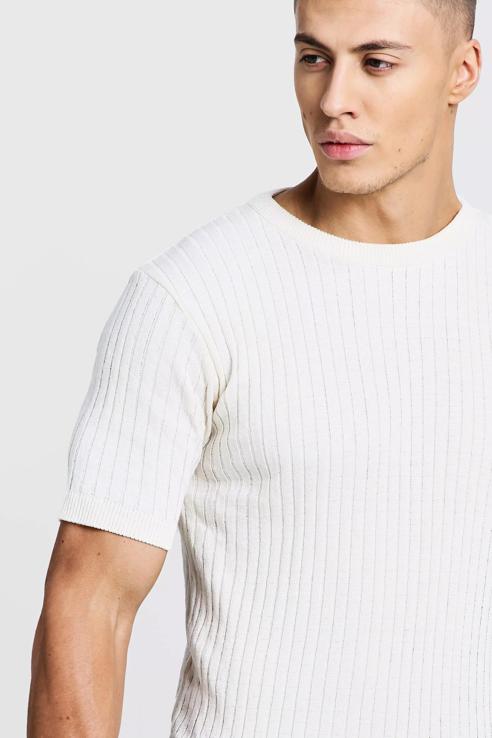 Muscle Fit Short Sleeve Ribbed Knitted T-Shirt