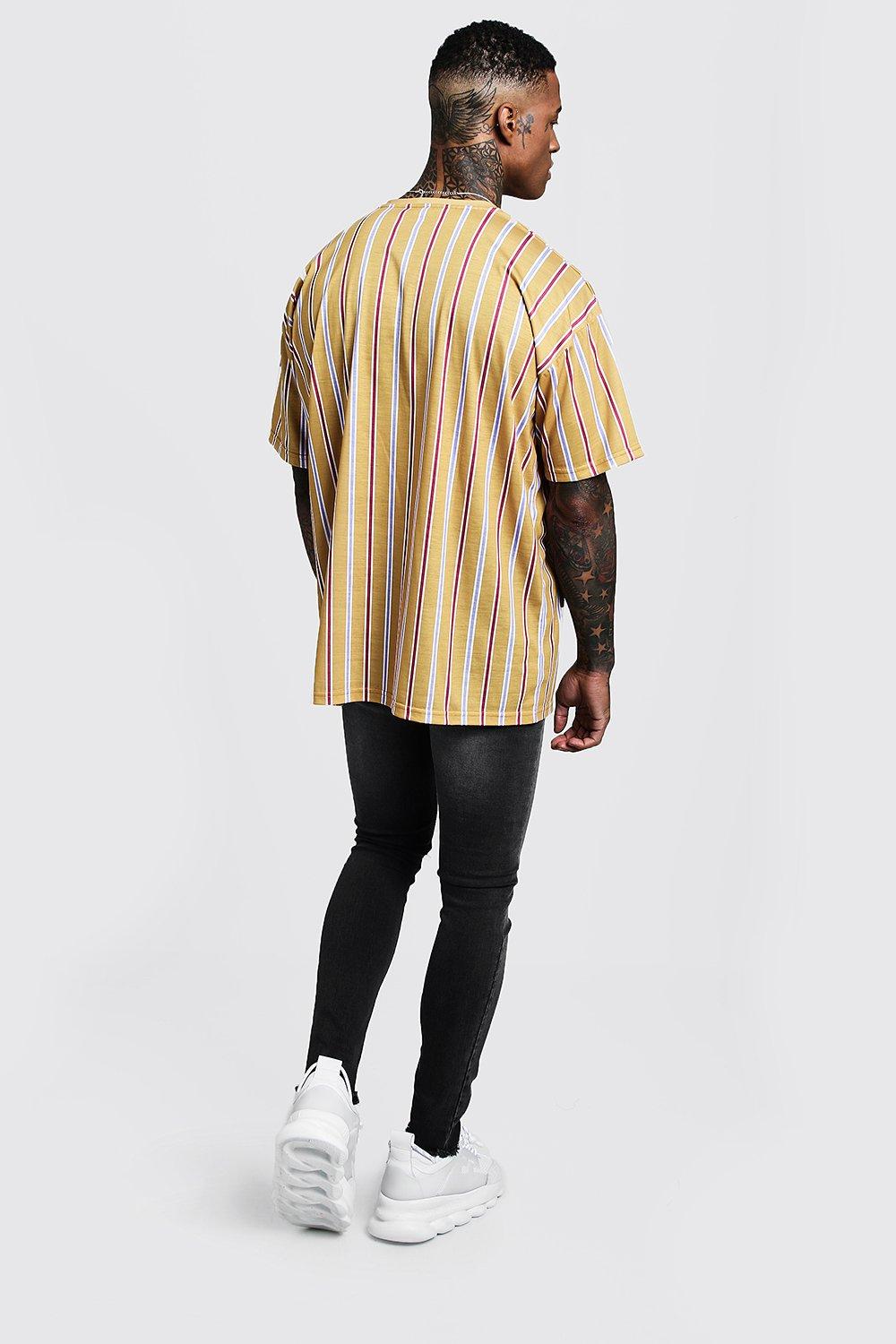 

Фирменная футболка оверсайз MAN в полоску, Mustard