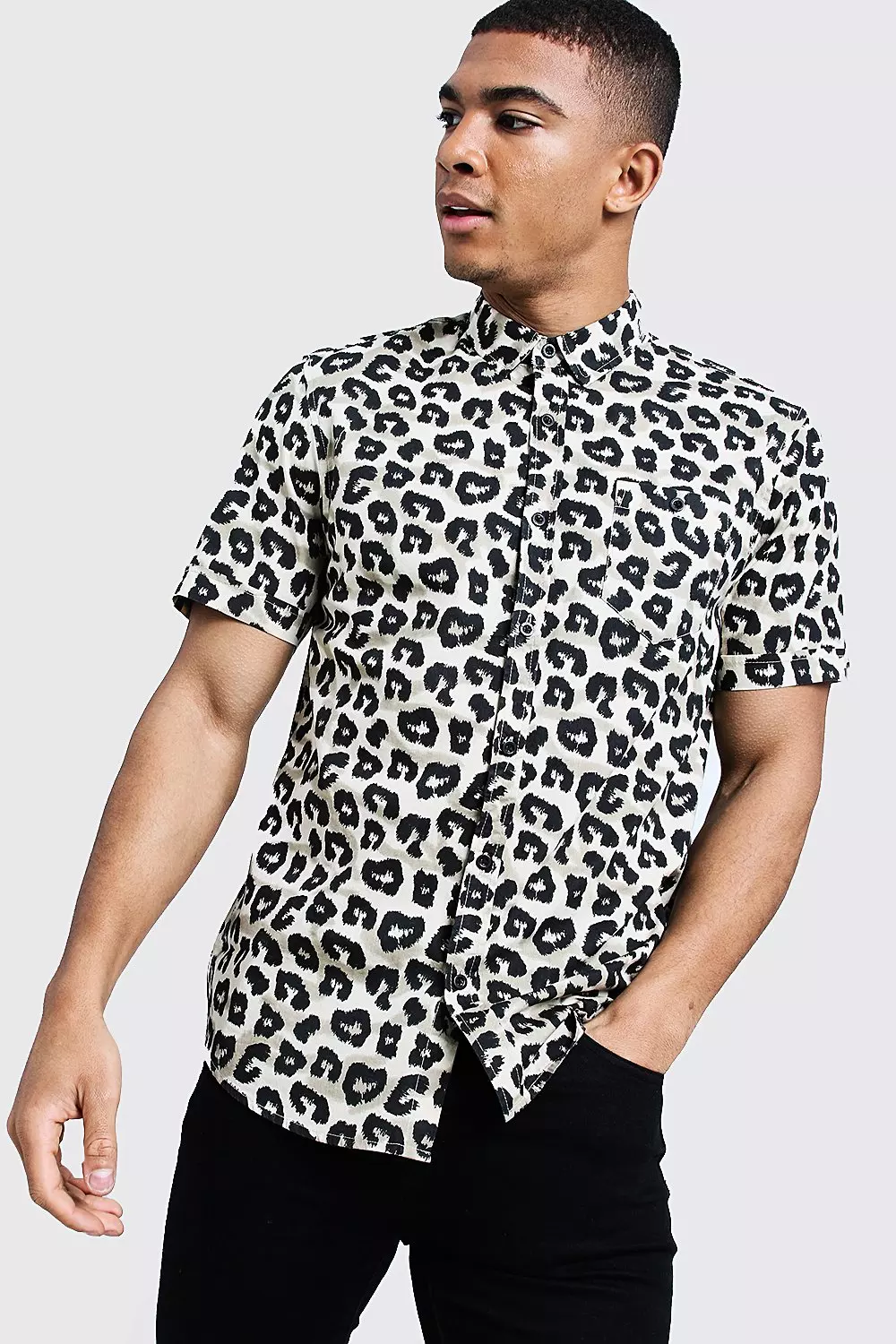 Mens short sleeve on sale leopard print shirt