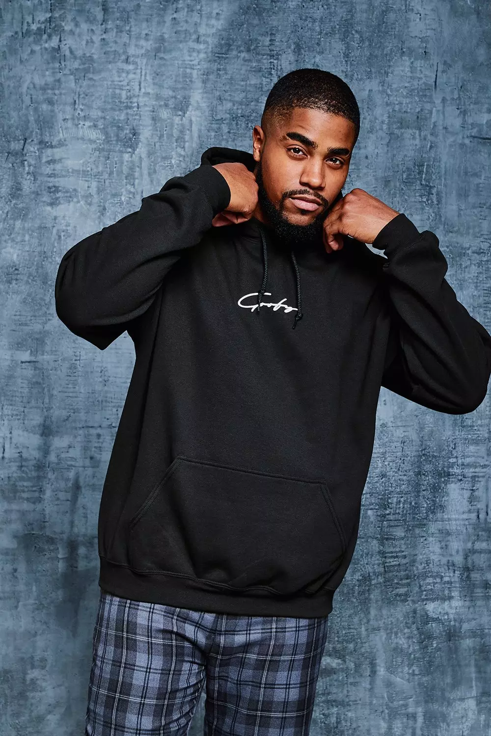 boohooMAN Plus Size Man Signature Embroidered Hoodie