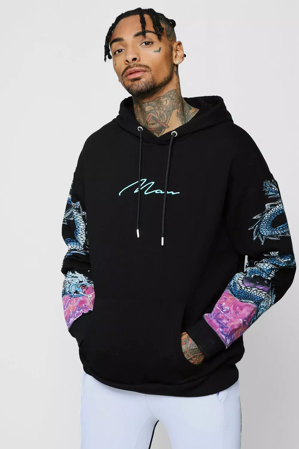 Boohooman hoodie with man embroidery deals in black