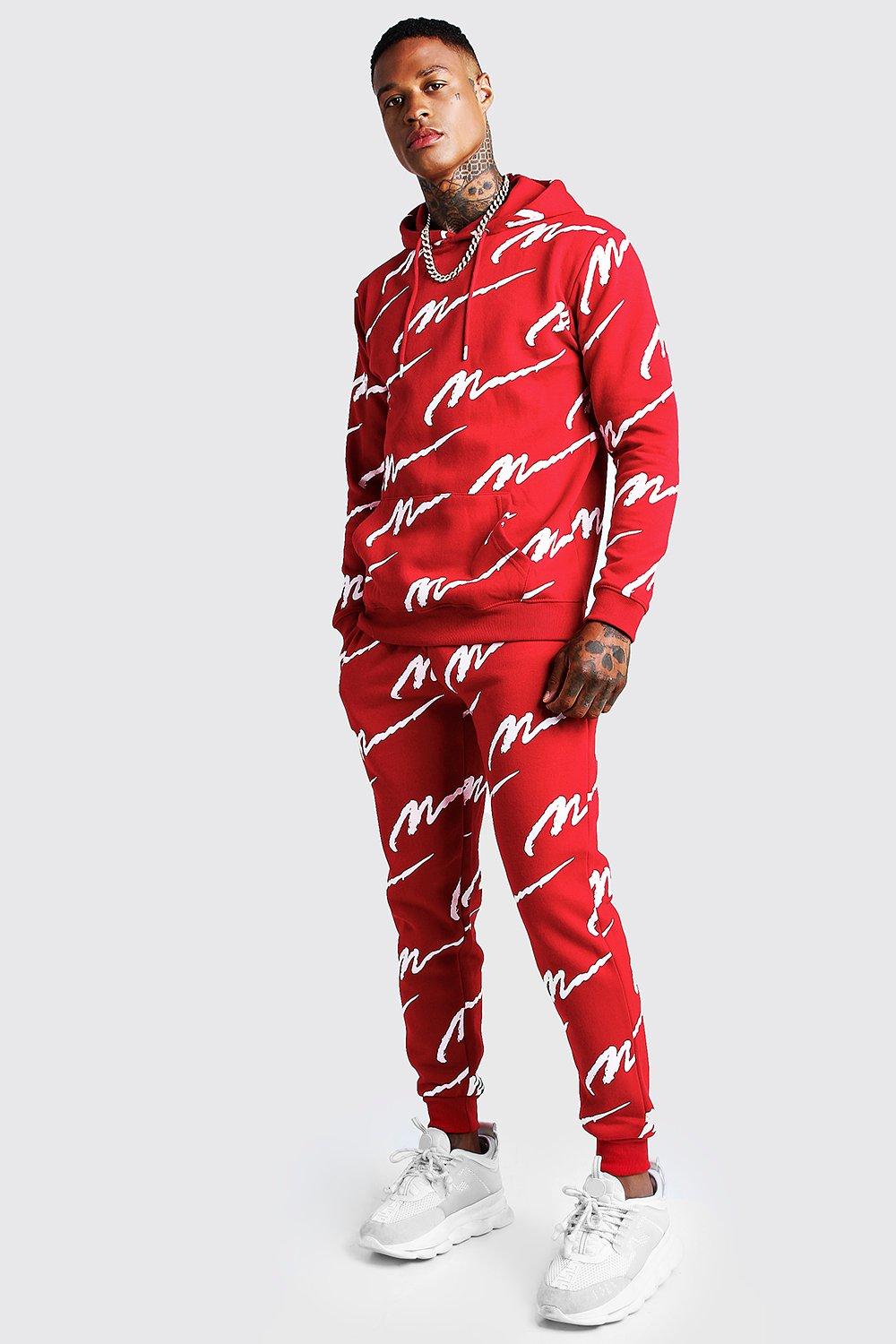 red boohooman tracksuit