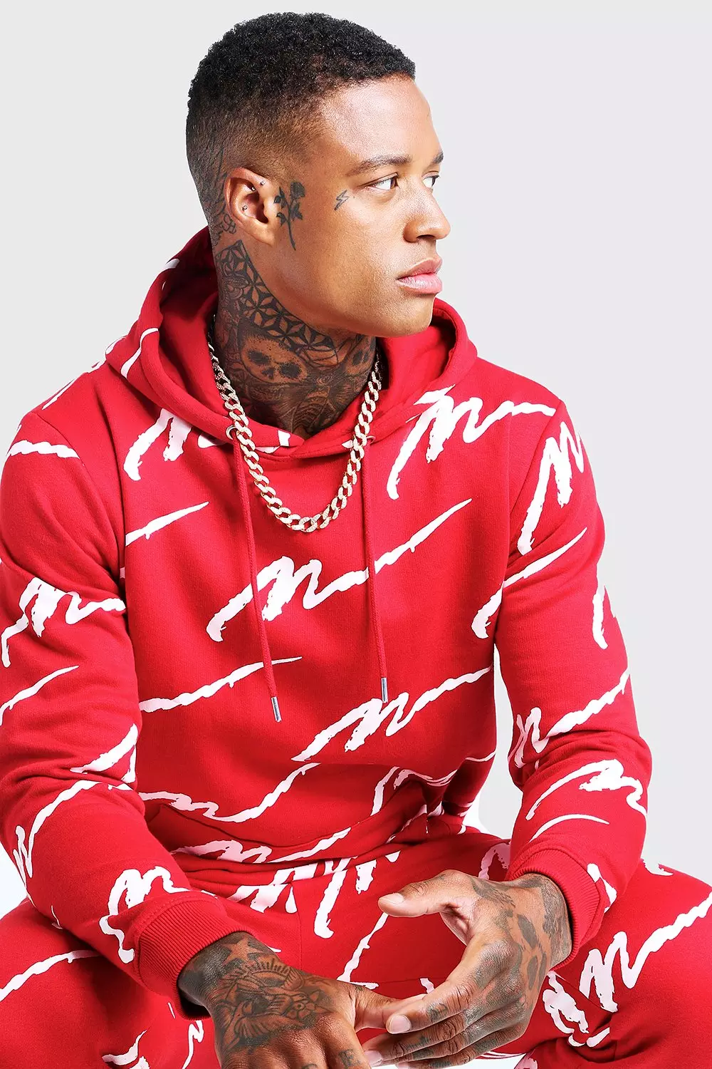 Boohooman red hot sale hoodie