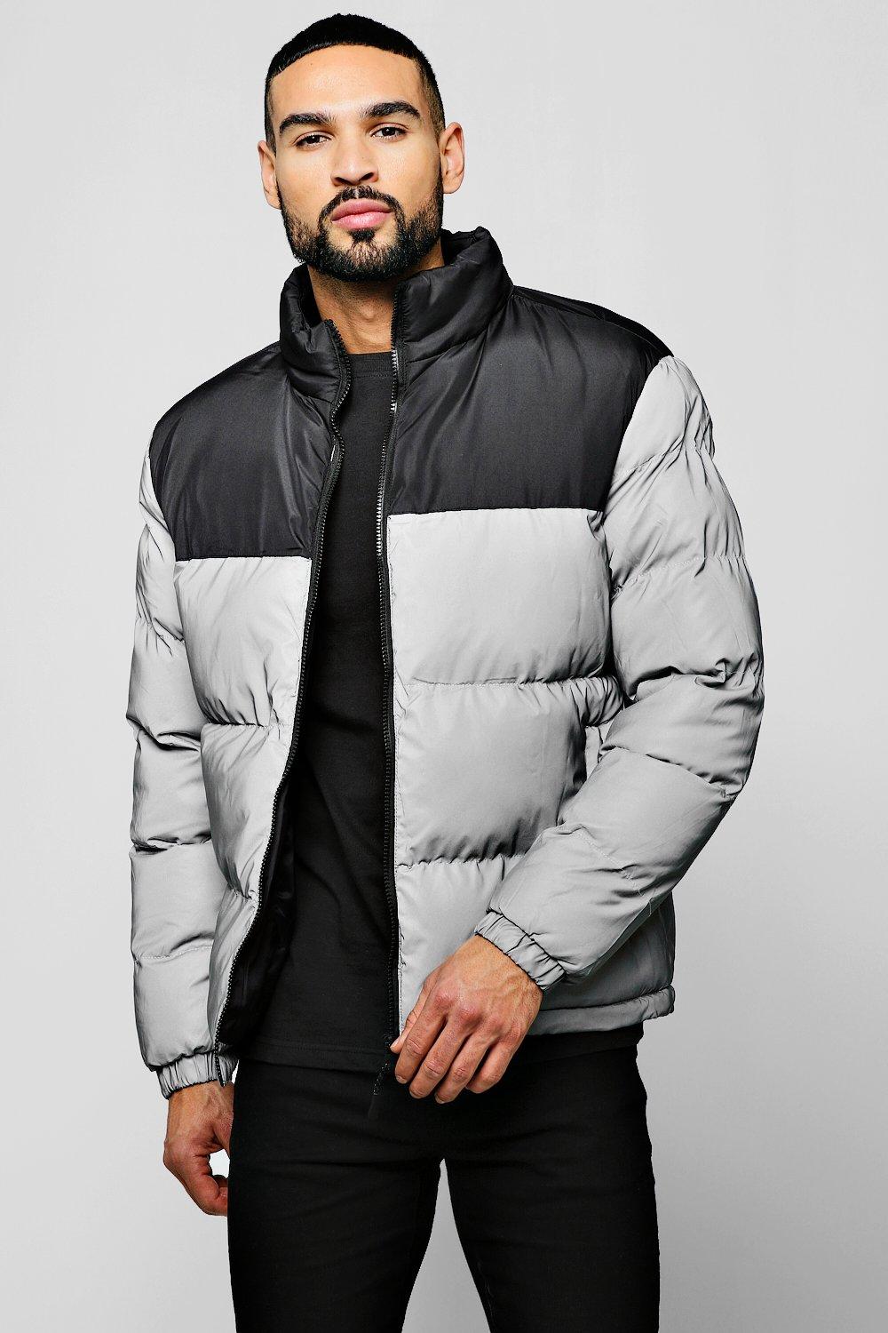 hooded reflective puffer jacket