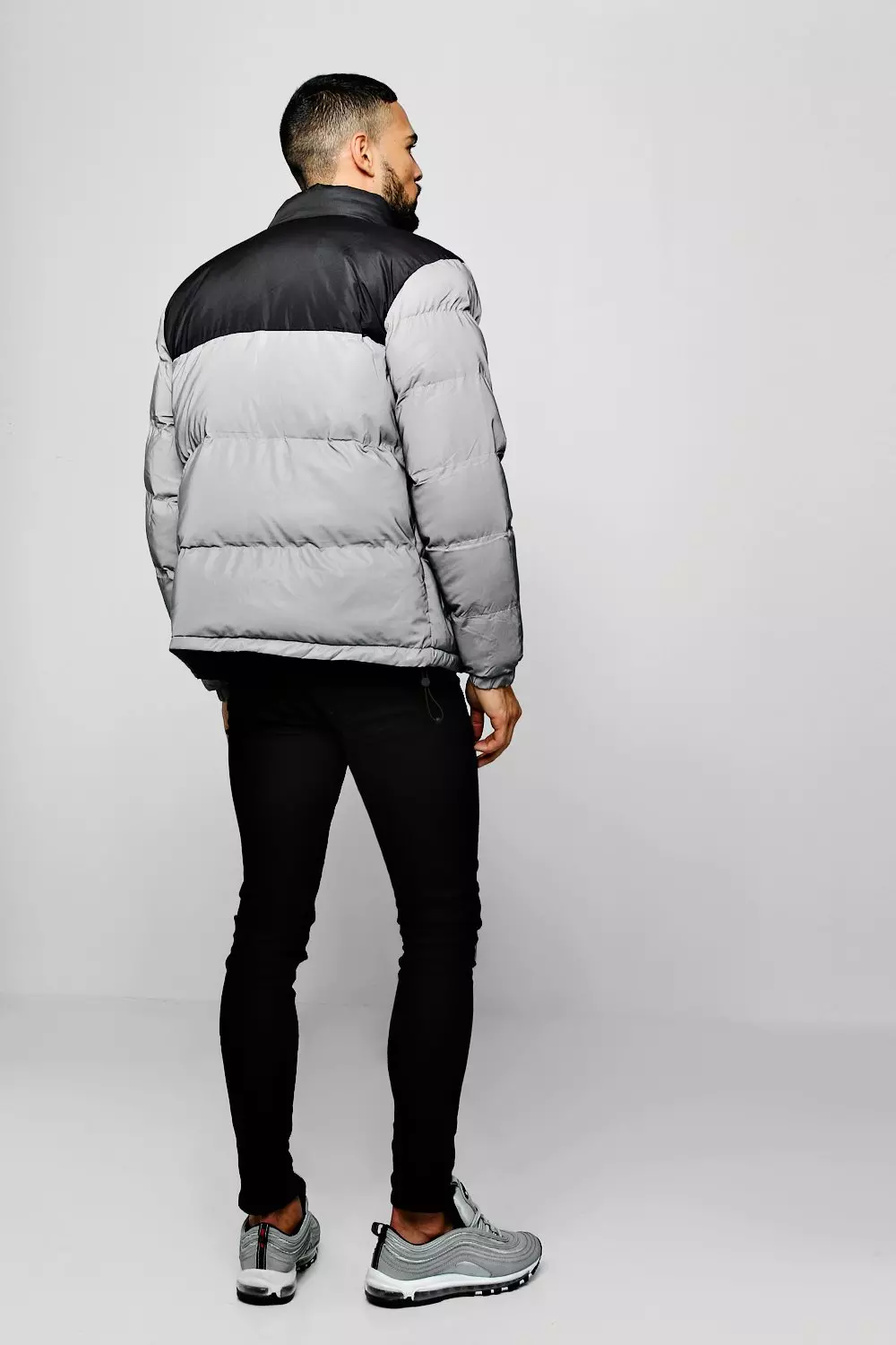 Reflective Puffer Jacket With Contrast Panel | boohooMAN USA