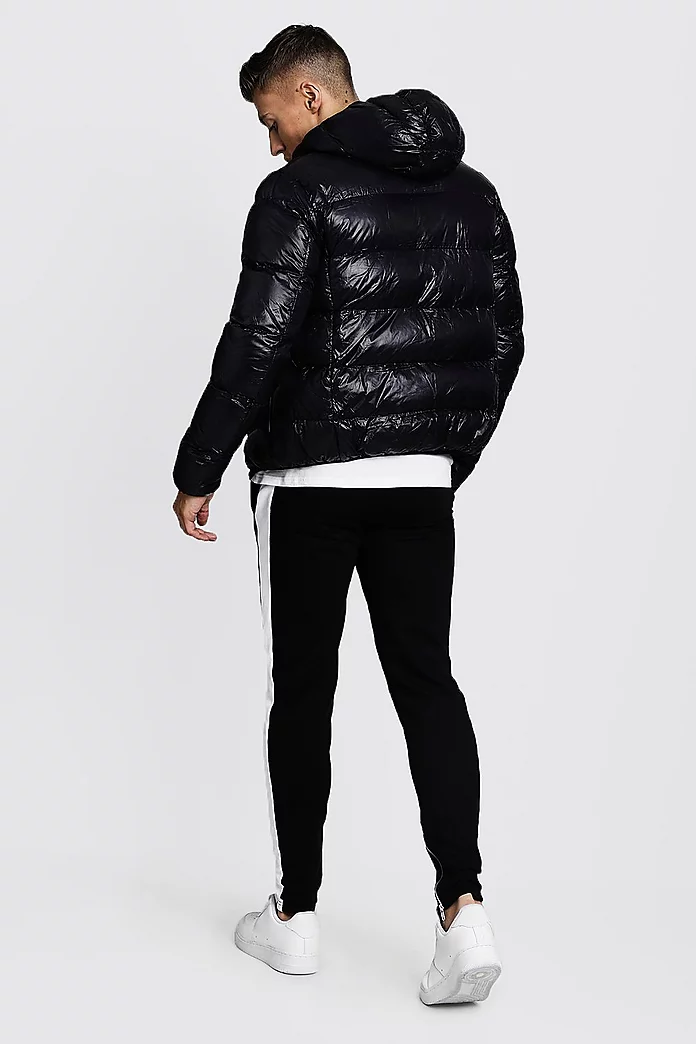 Hooded Puffer Jacket With Reflective Piping
