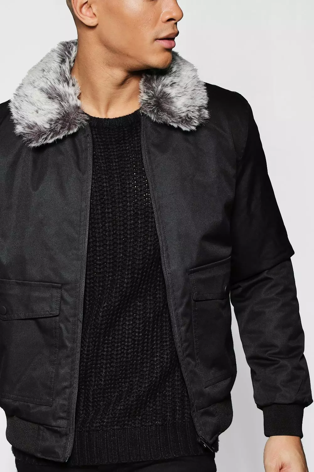 Black fur collar clearance jacket