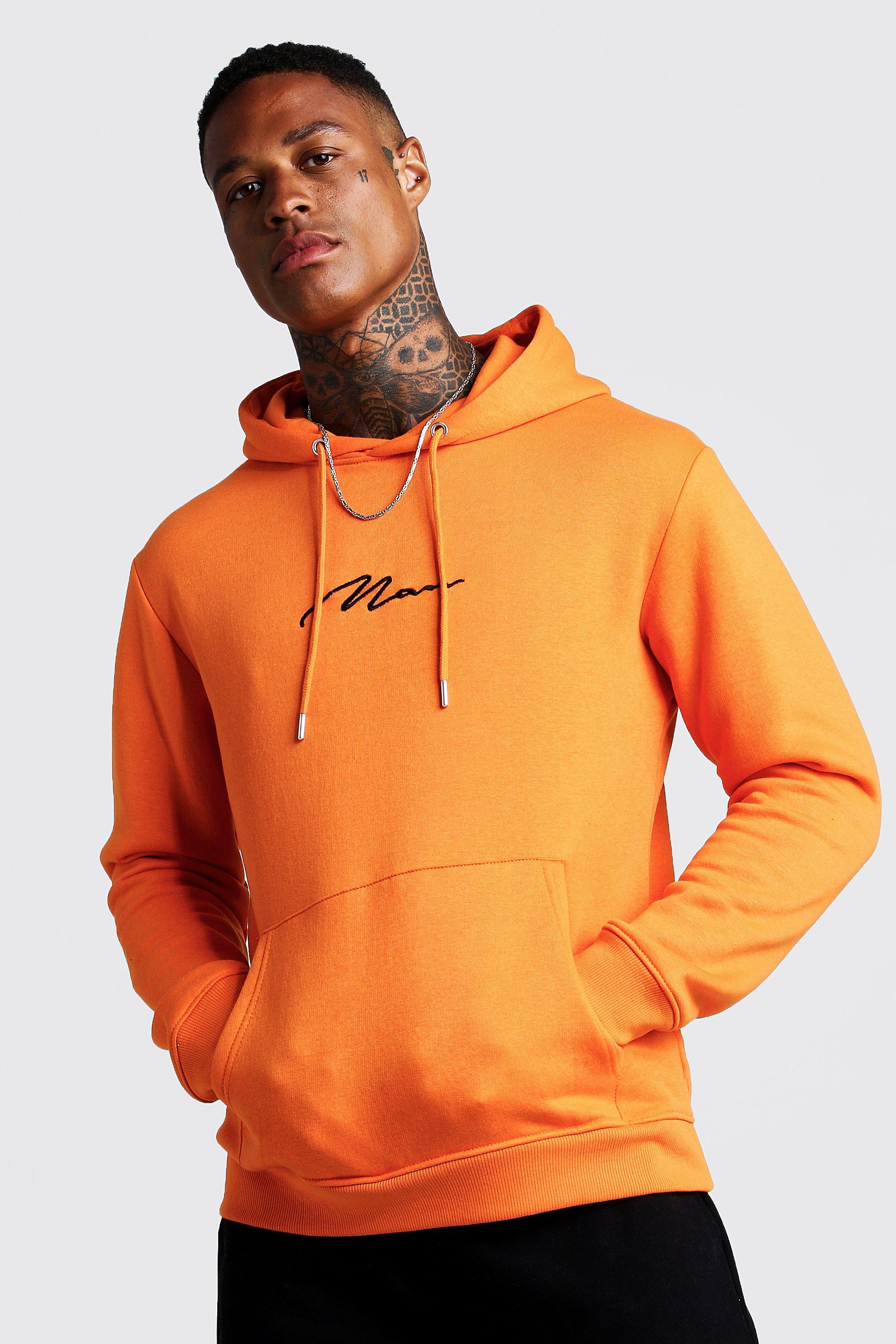 man signature embroidered hoodie