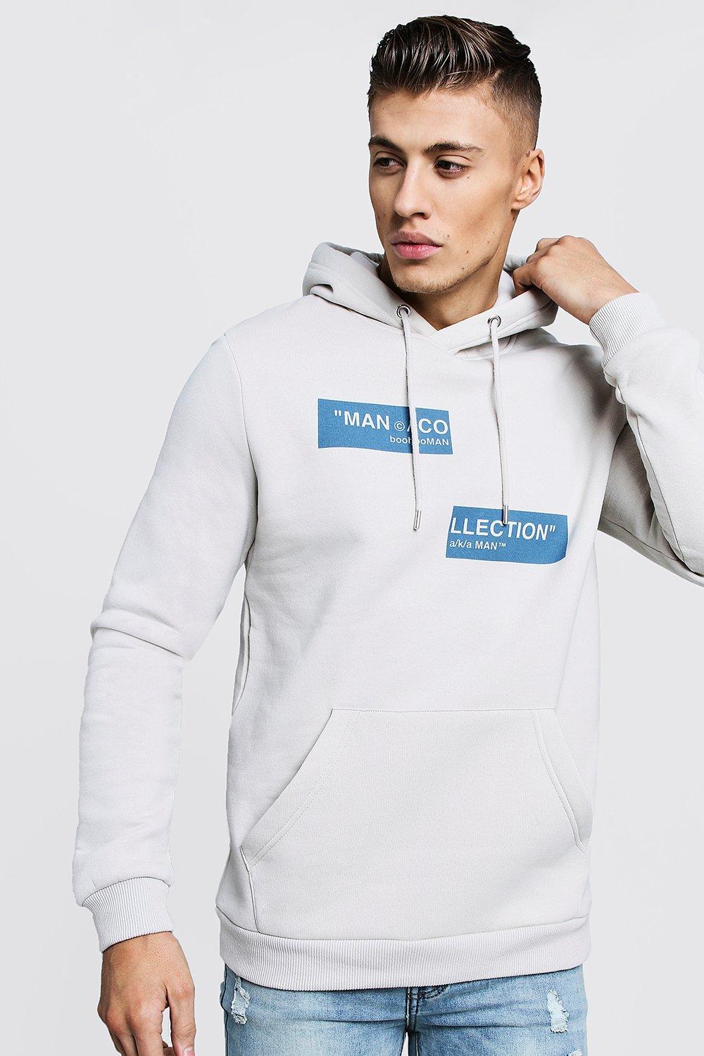 boohooman hoodie with man print in white