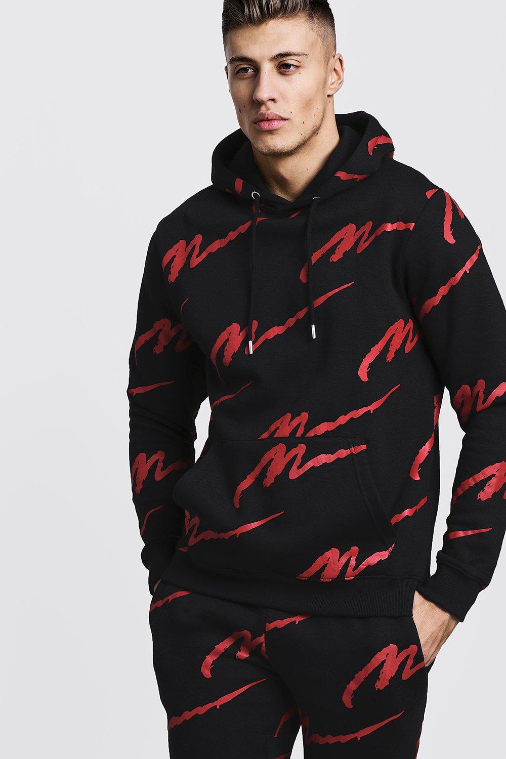 boohooman hoodie with man print in white