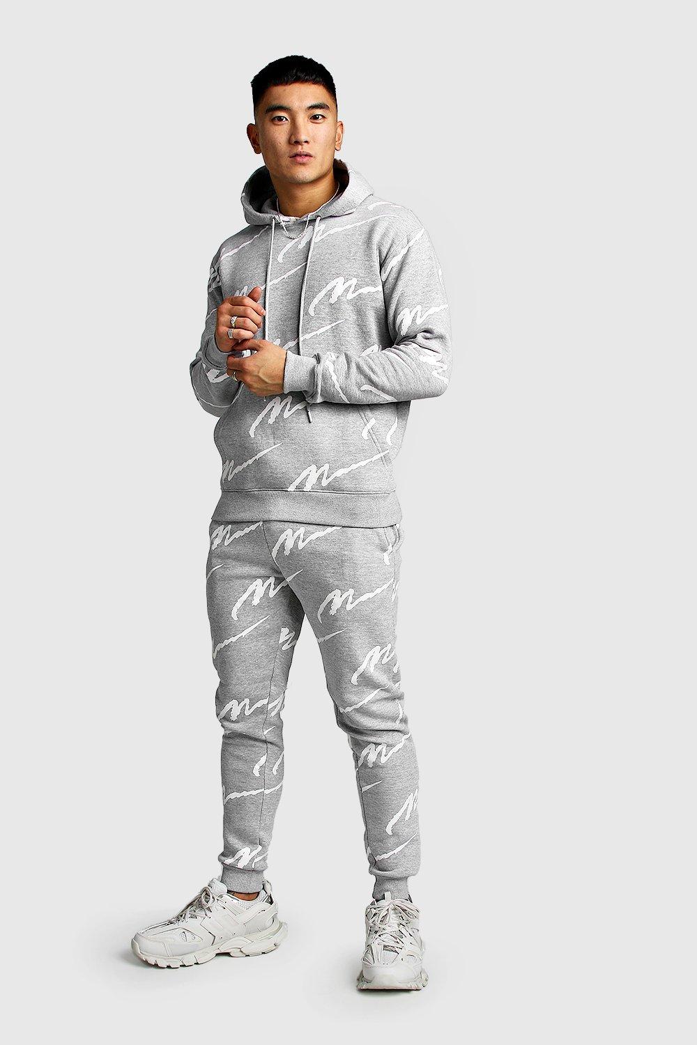 all over man printed hooded tracksuit