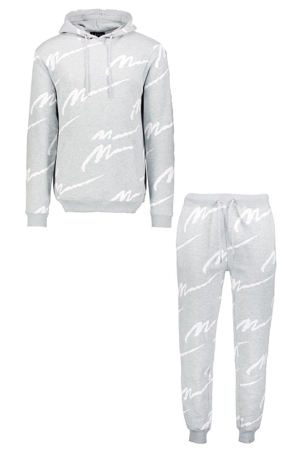 all over man printed hooded short tracksuit