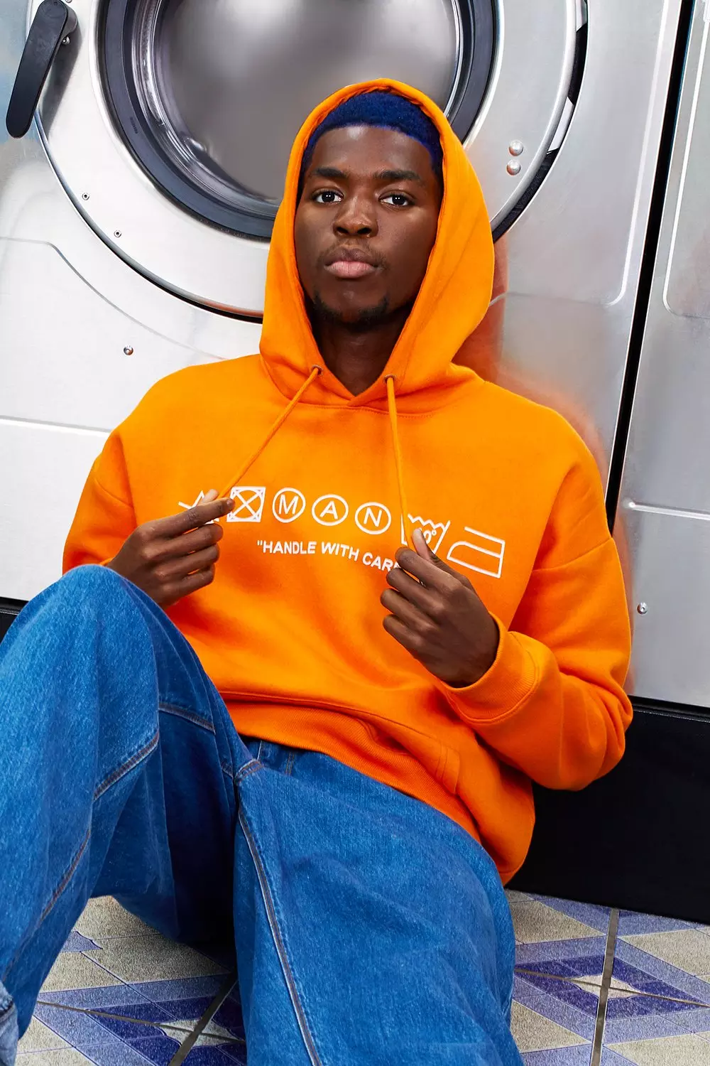 MAN Care Label Oversized Orange Hoodie | boohooMAN USA