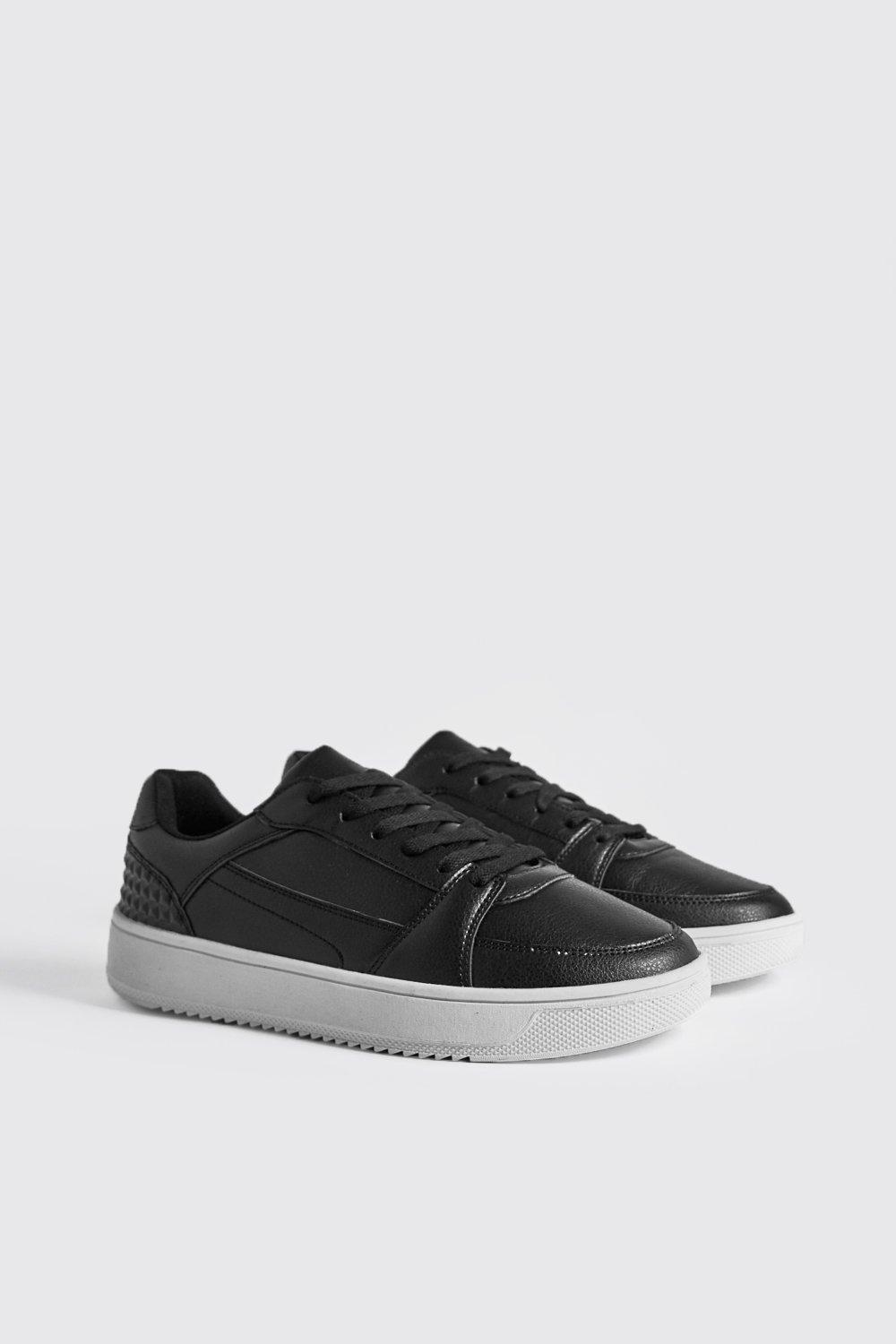 black faux leather trainers