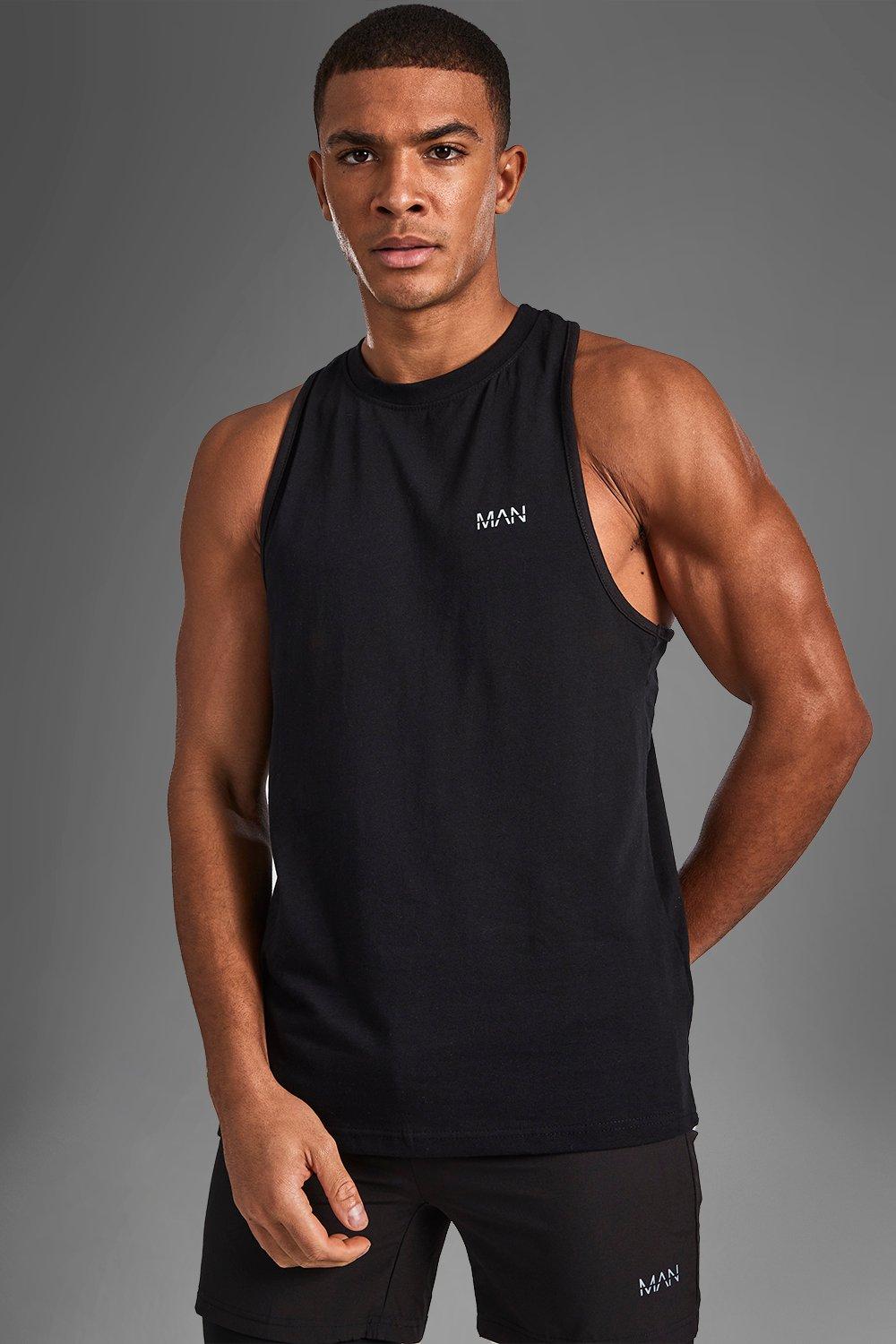 Mens Black Active Gym Racer vest, Black