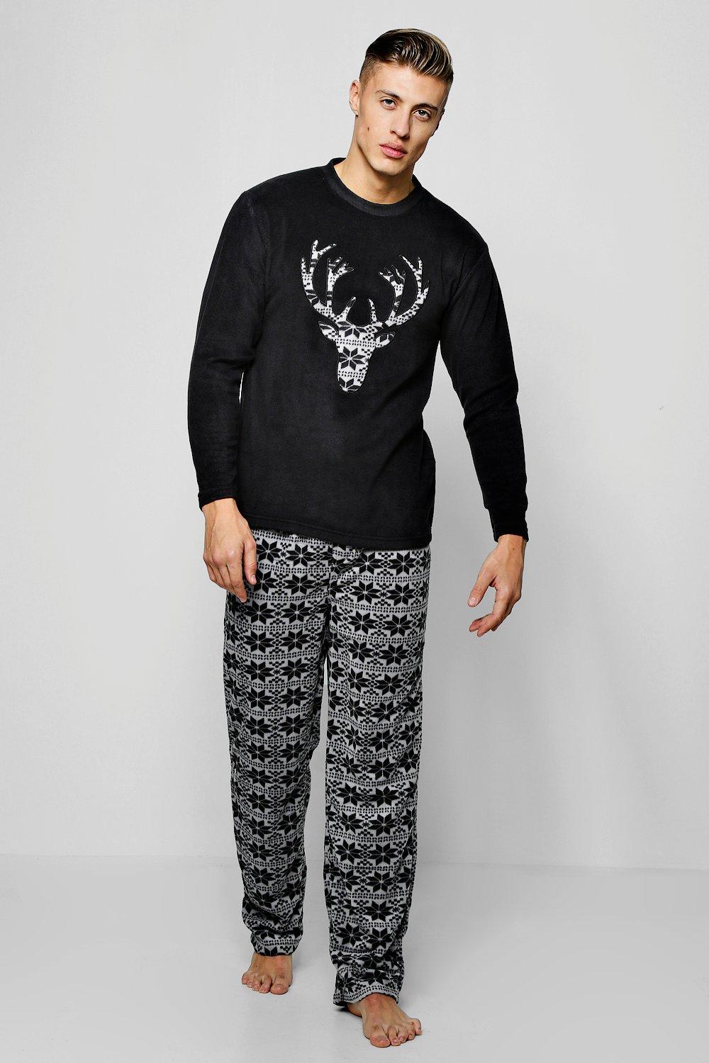 

Christmas Stag Fleece Pyjama Set, Black