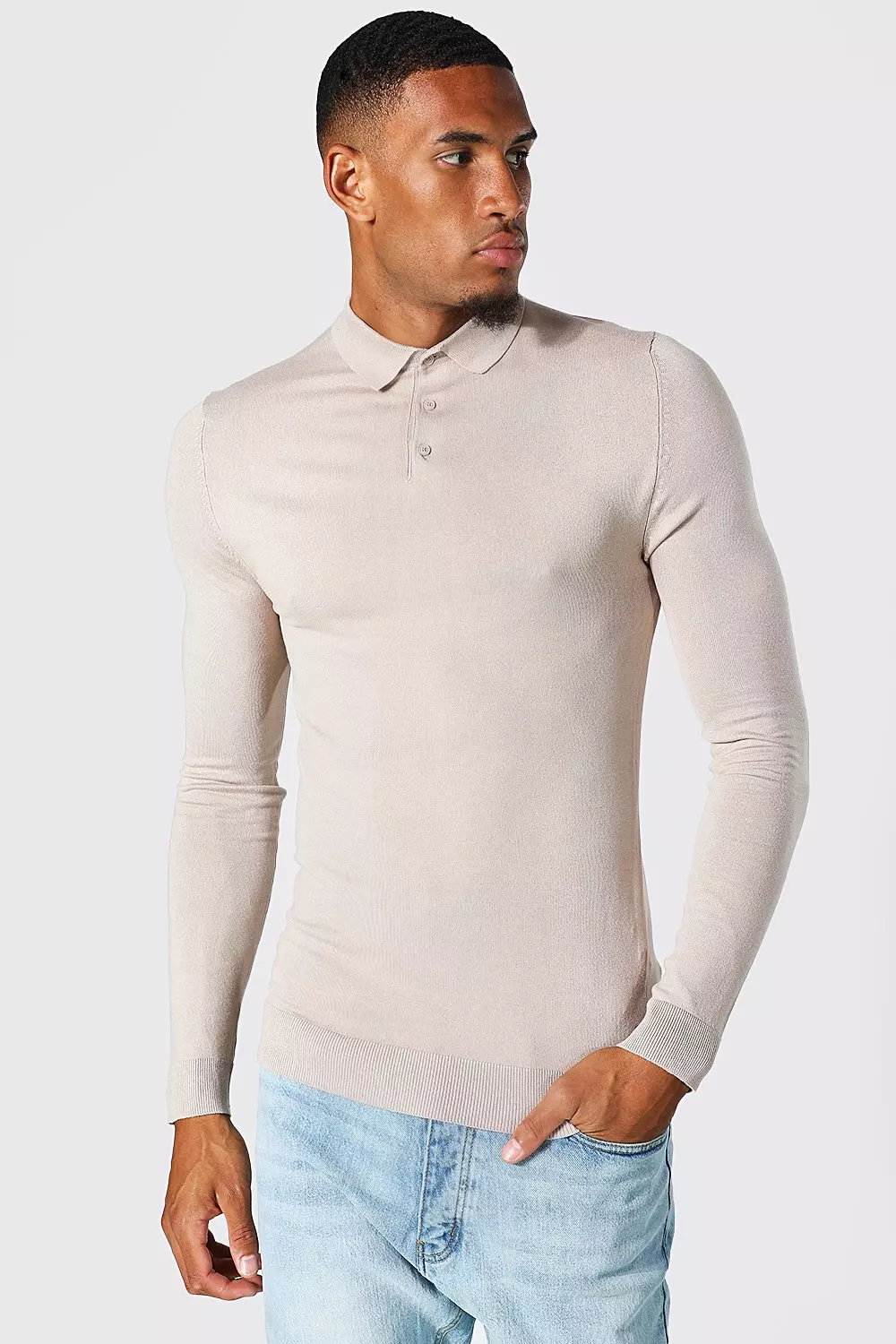 Muscle fit knitted discount polo